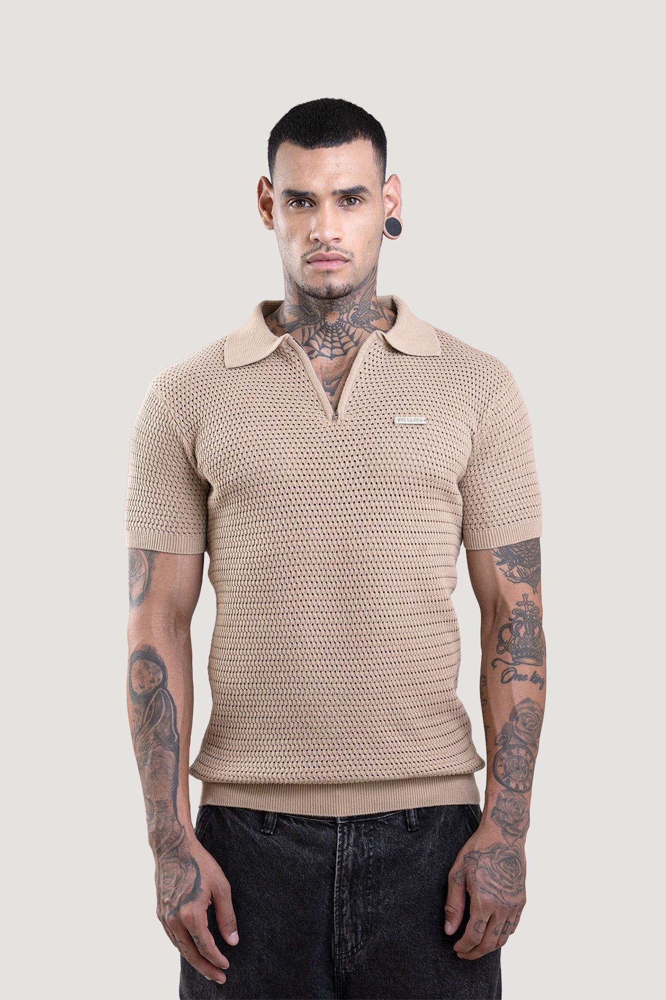 beige polo t shirt textured