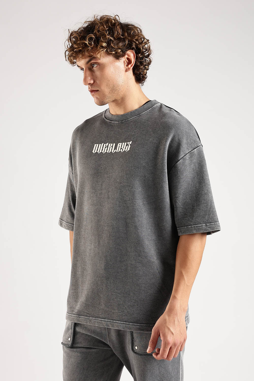 Chase Grey Distressed Heavy Weight Oversized Fit T-Shirt