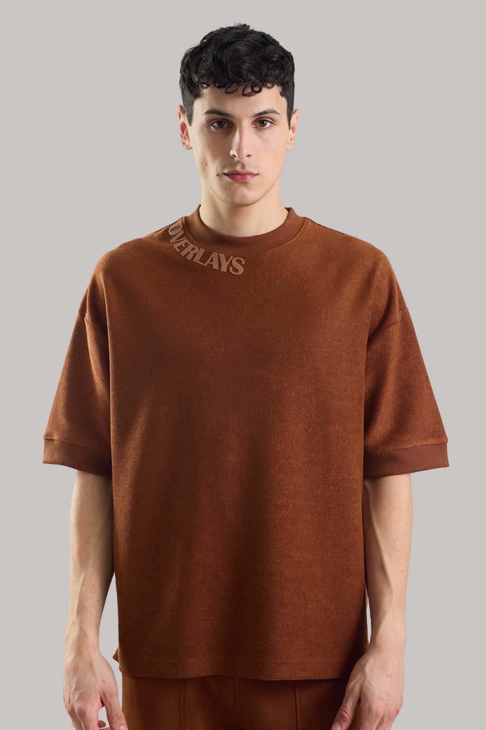 Textured Arc Brown Oversized Fit T-shirt – Overlays