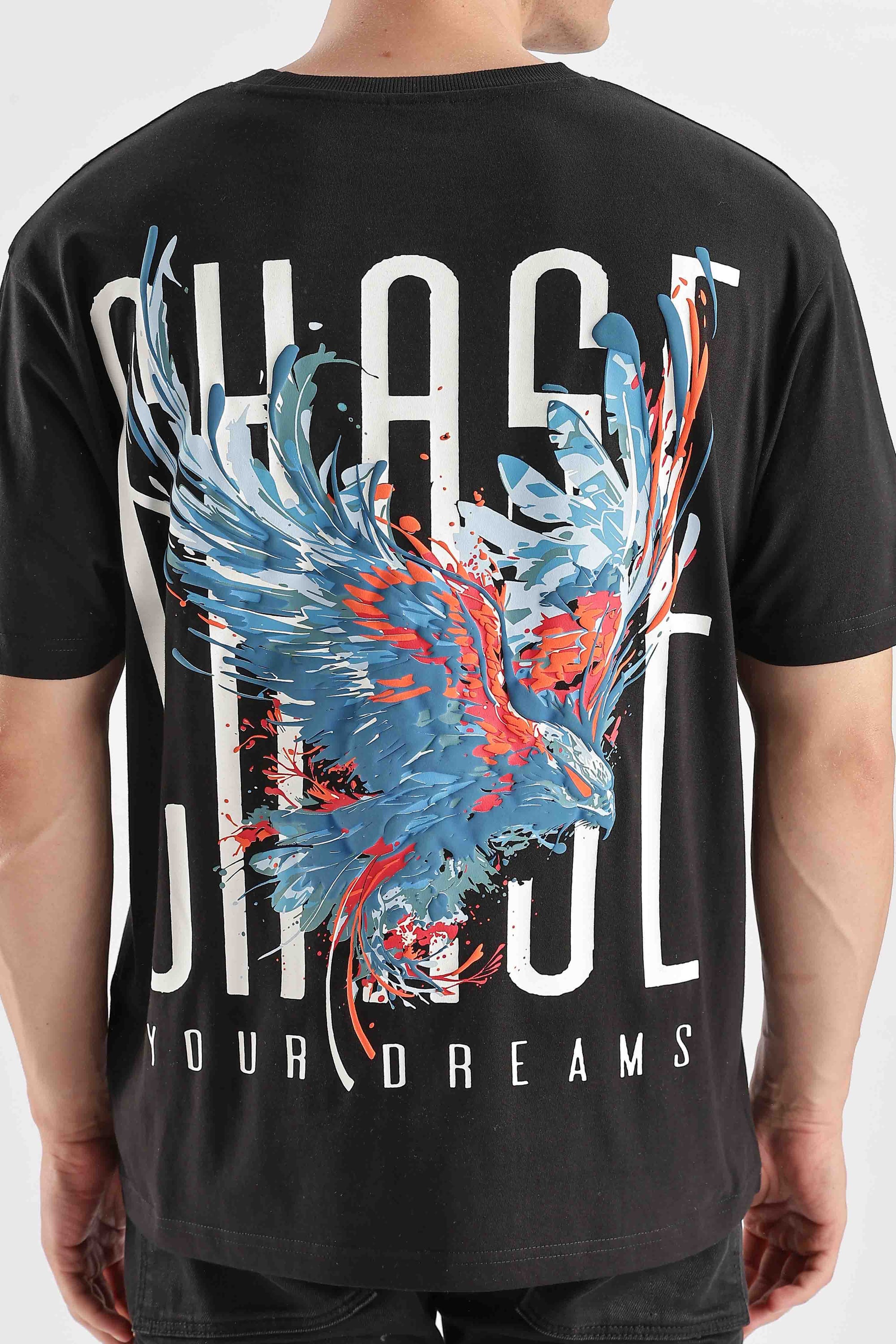 Chase Black Relaxed Fit T-Shirt - 100% Cotton