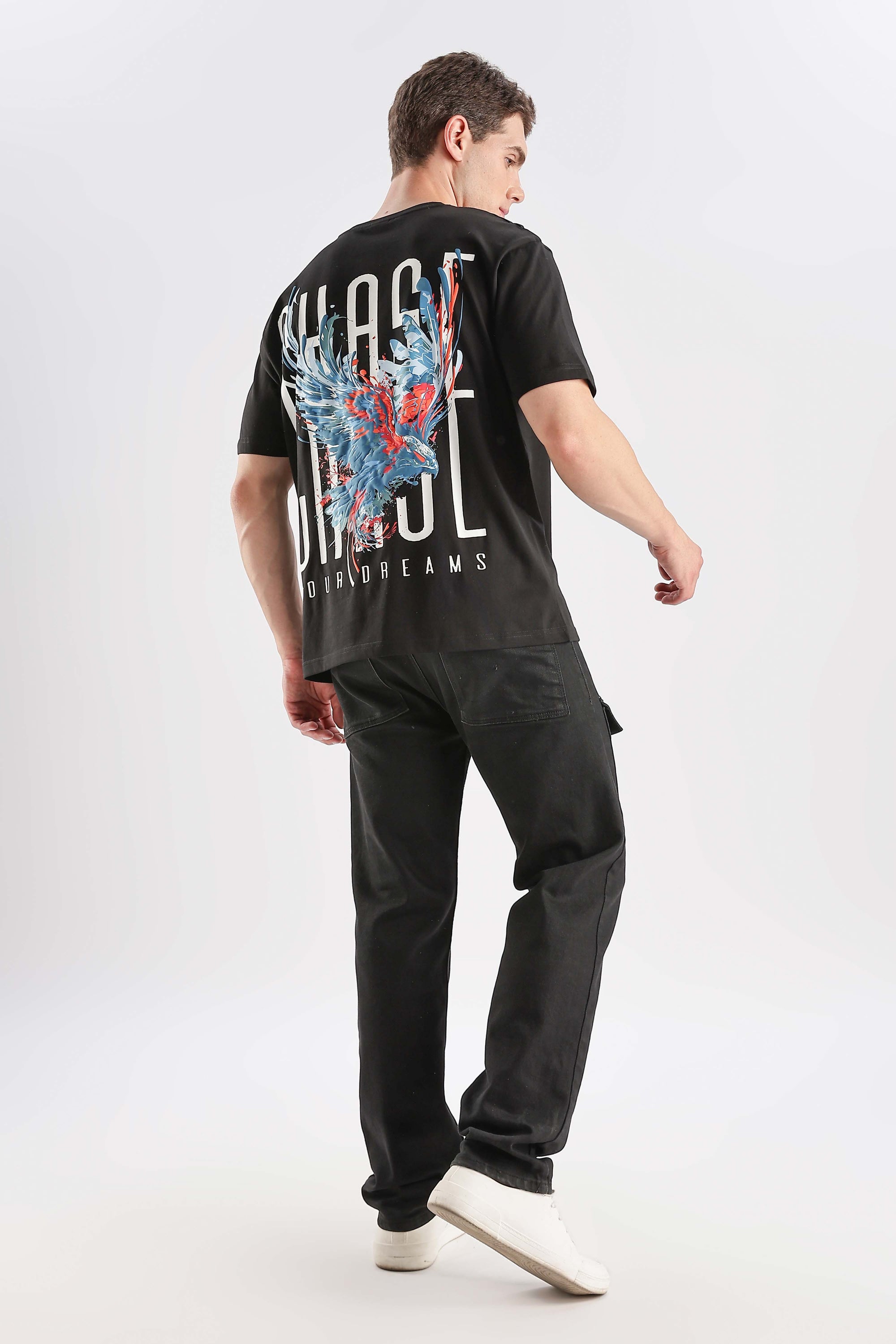 Chase Black Relaxed Fit T-Shirt - 100% Cotton