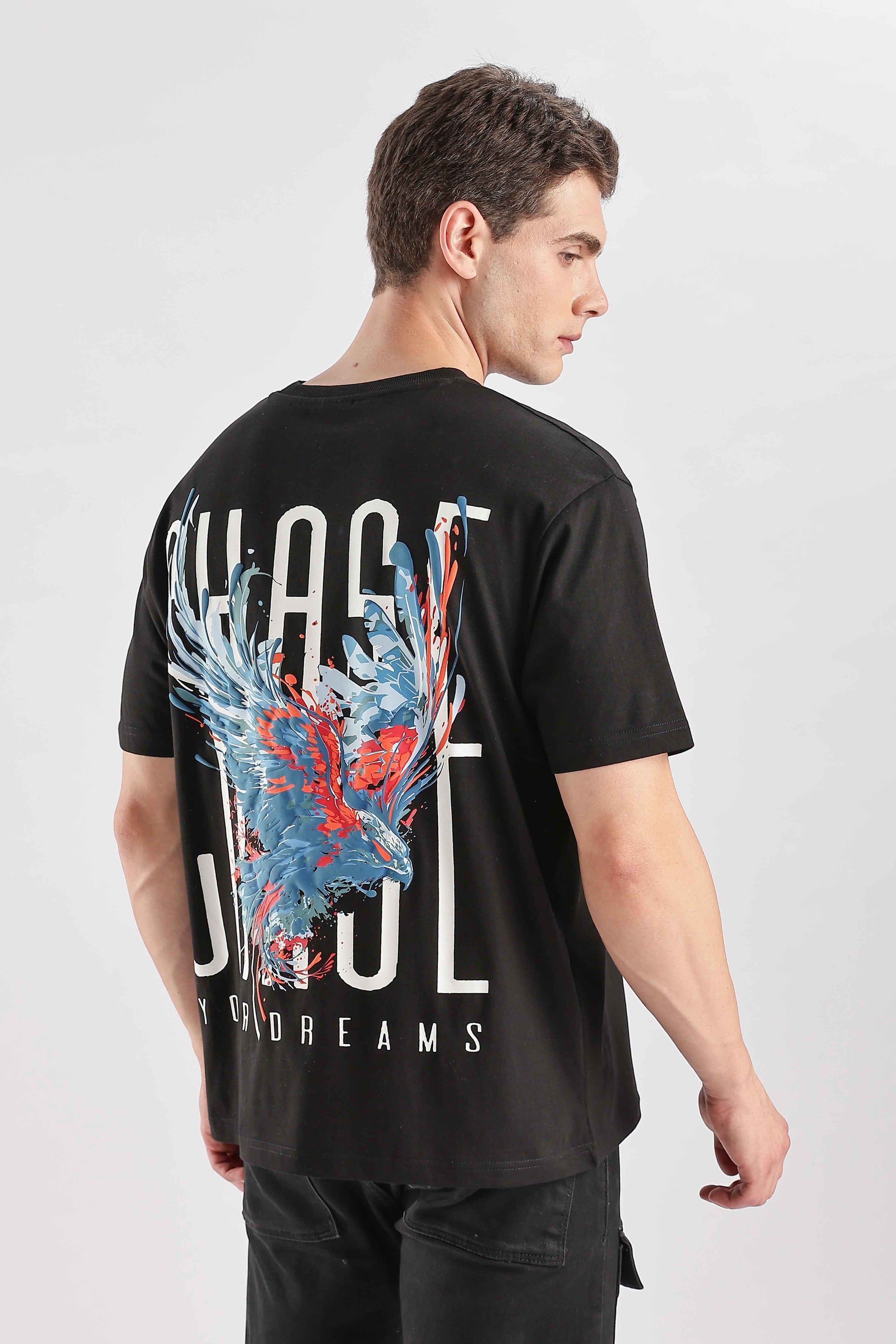 Chase Black Relaxed Fit T-Shirt - 100% Cotton