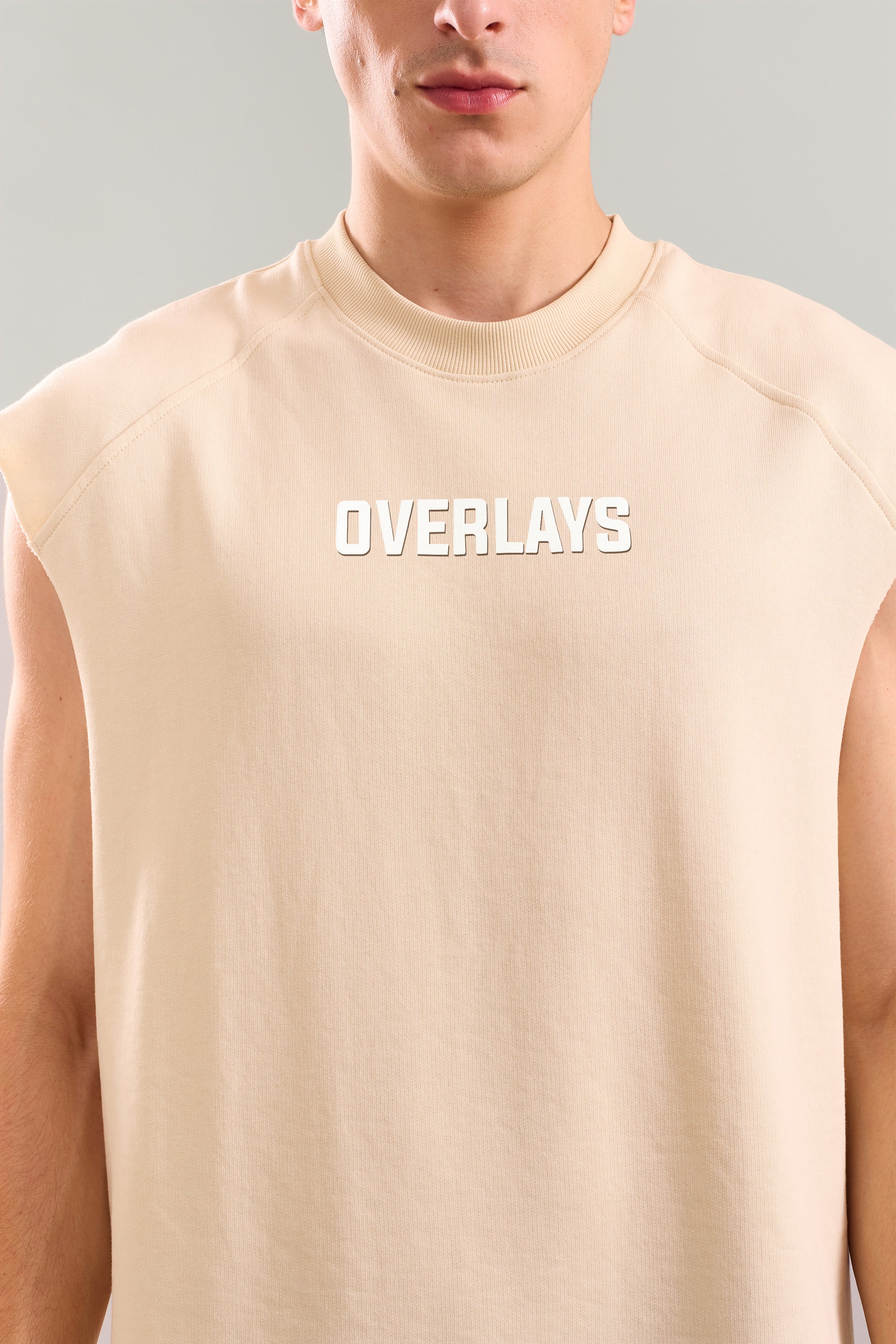 Dream Heavyweight Beige Sleeveless Tank Top With Raw Edges