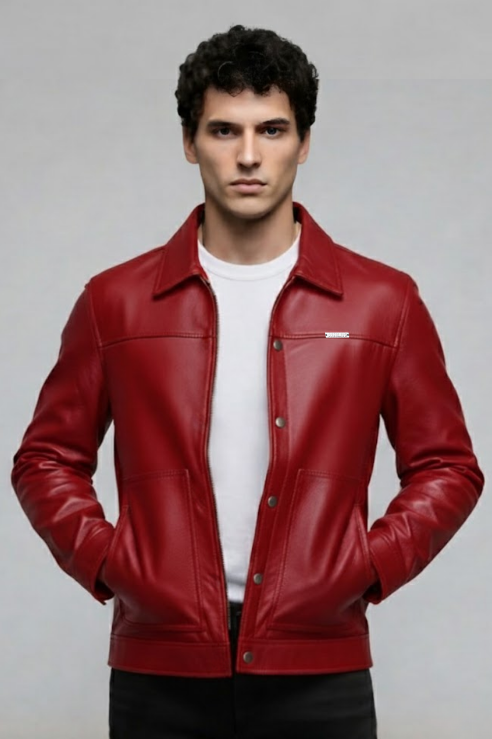 ジャケット・アウター   Red Label Leather Jacket Black Leather Jacket for Men – Redtape