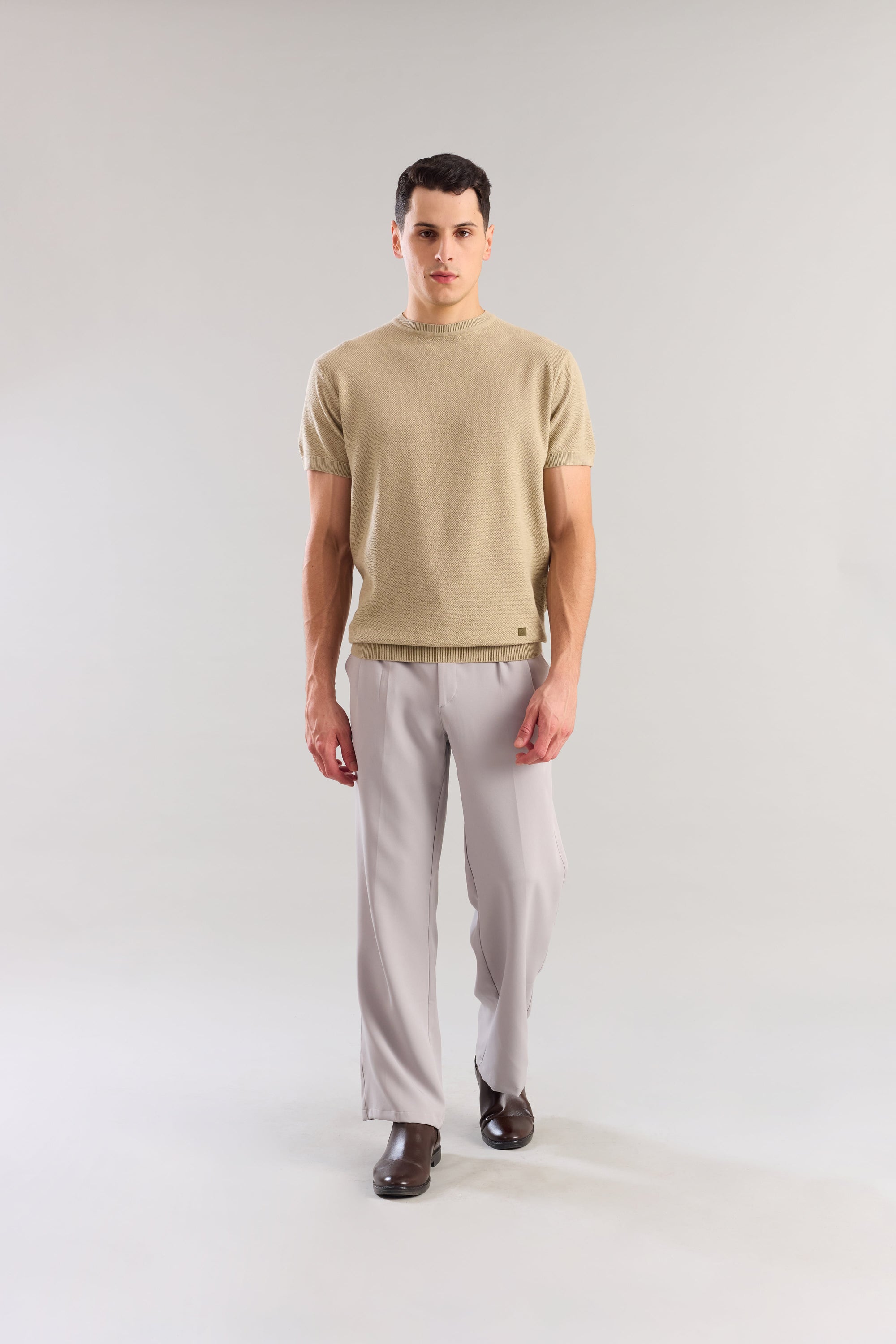 Nude Textured Knitted T-Shirt