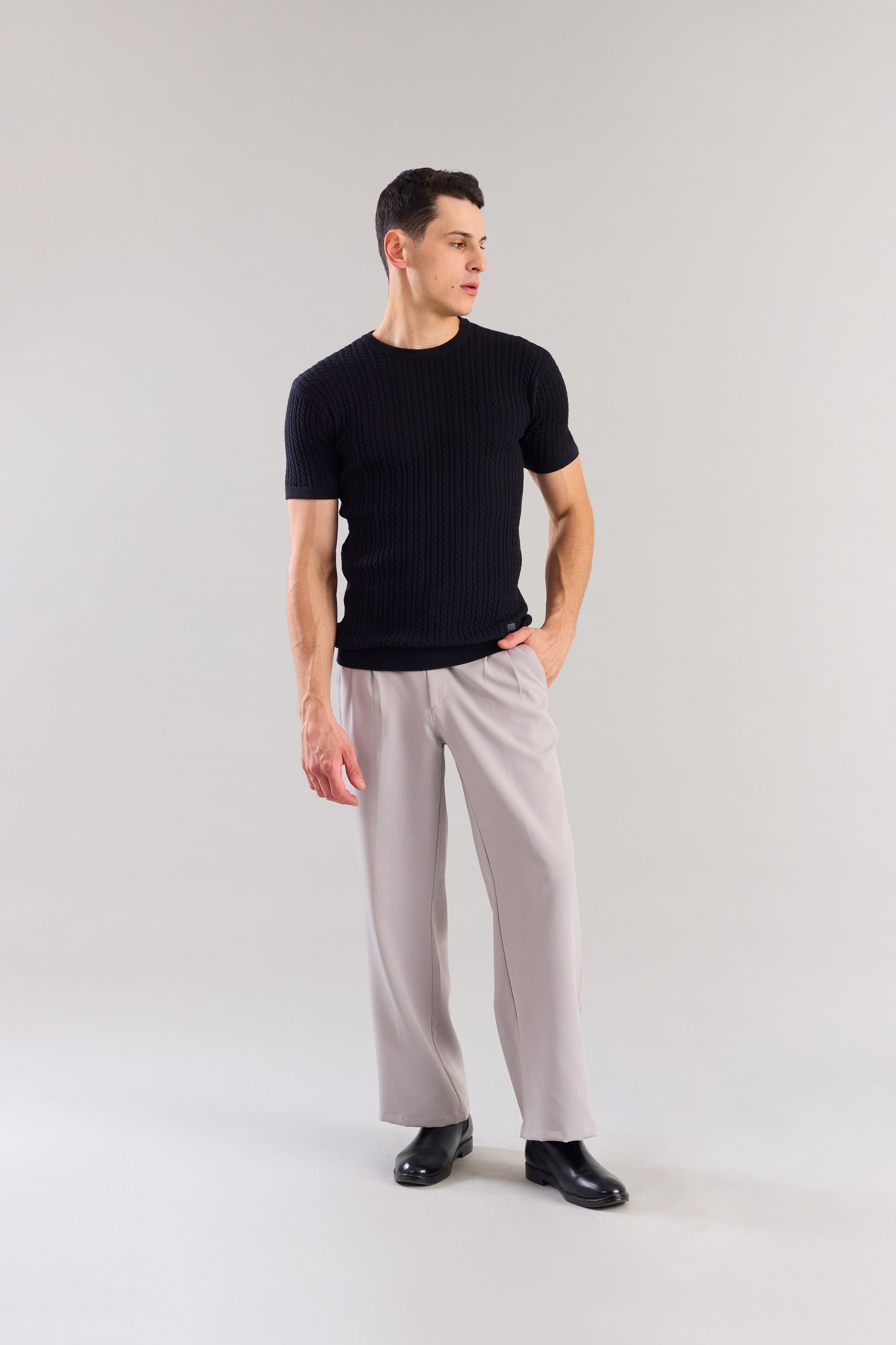 Black Cabel Knit T-Shirt