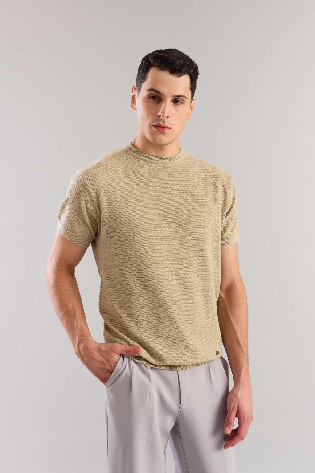 Nude Textured Knitted T-Shirt