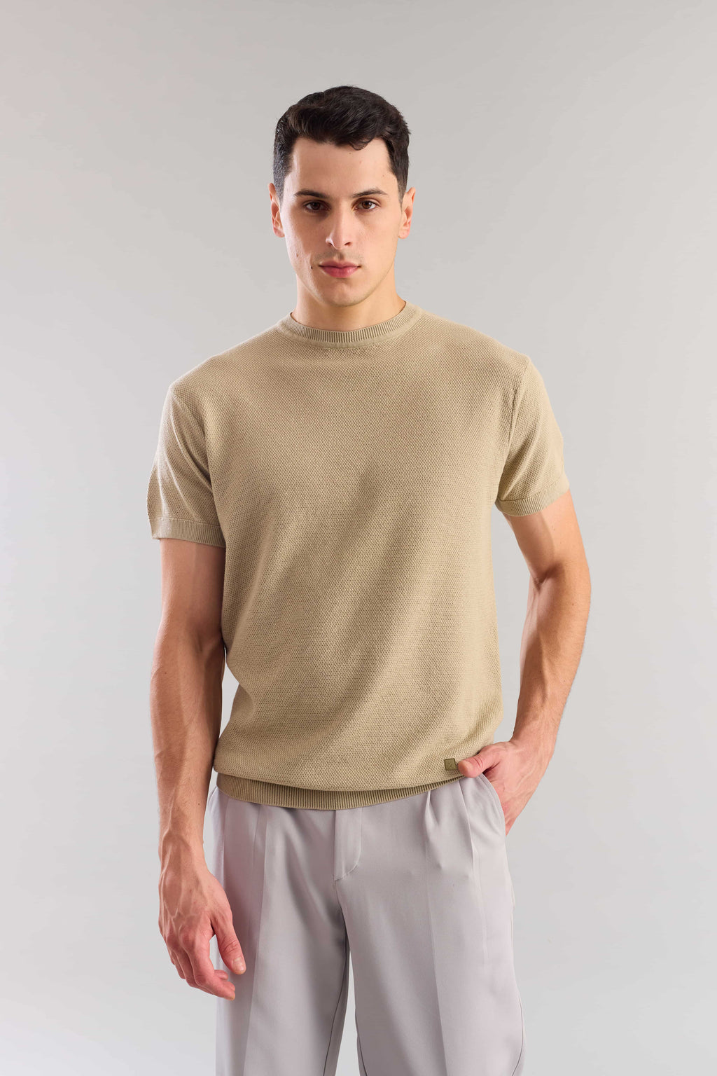 Nude Textured Knitted T-Shirt