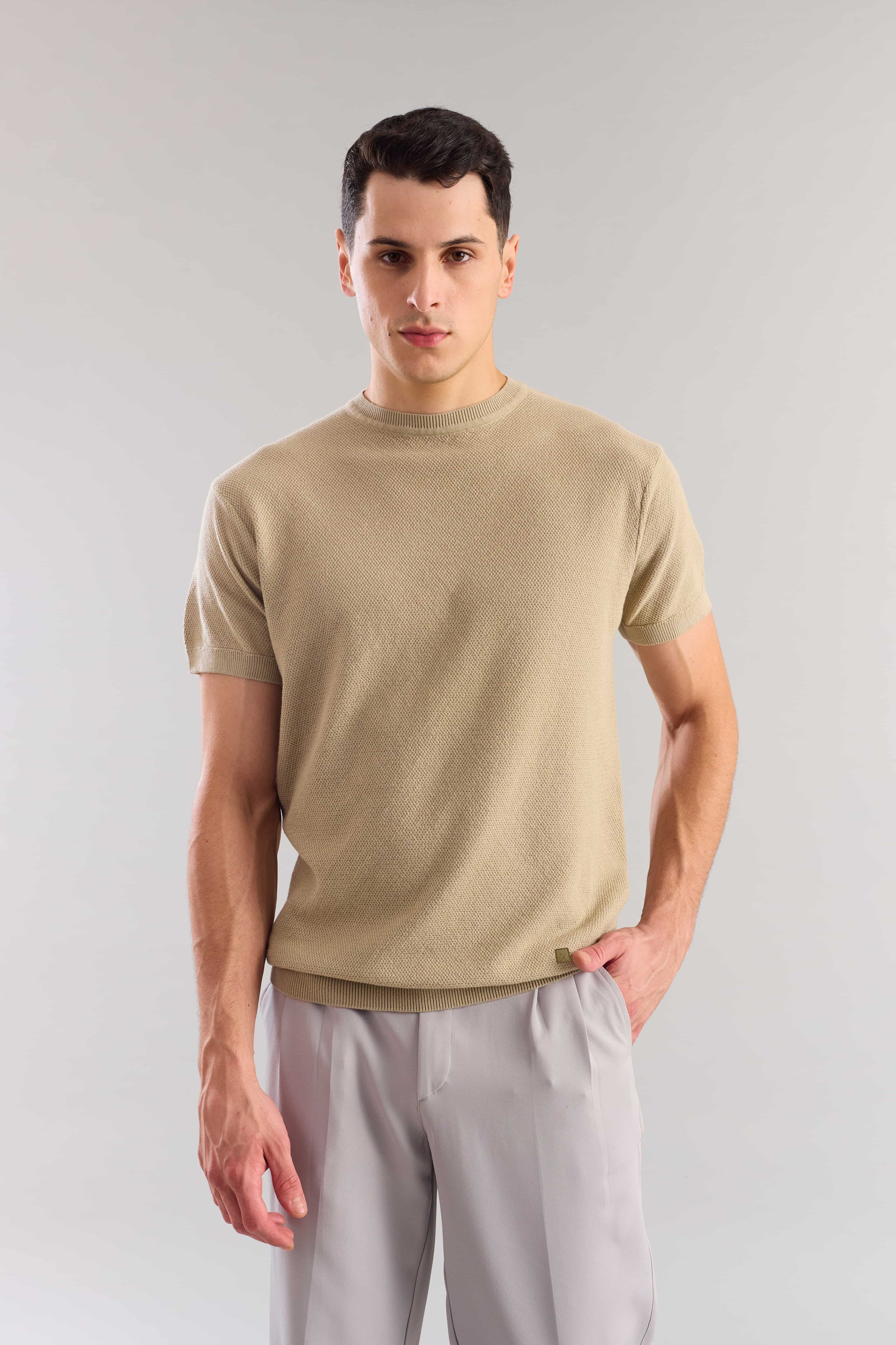 Nude Textured Knitted T-Shirt