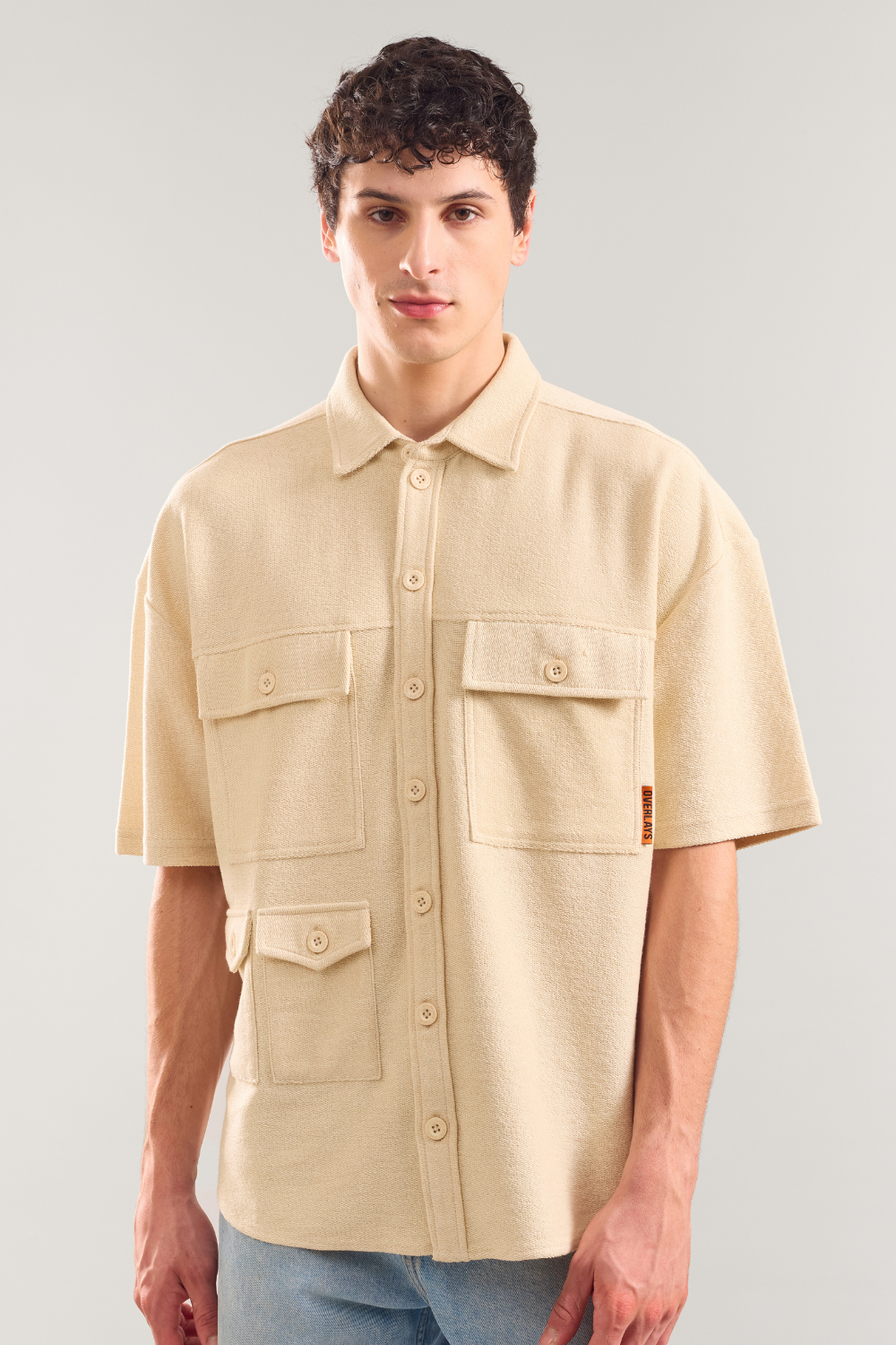 Heavy Weight Fawn Multi Utility Patch Pocket Half Sleeve Shirt