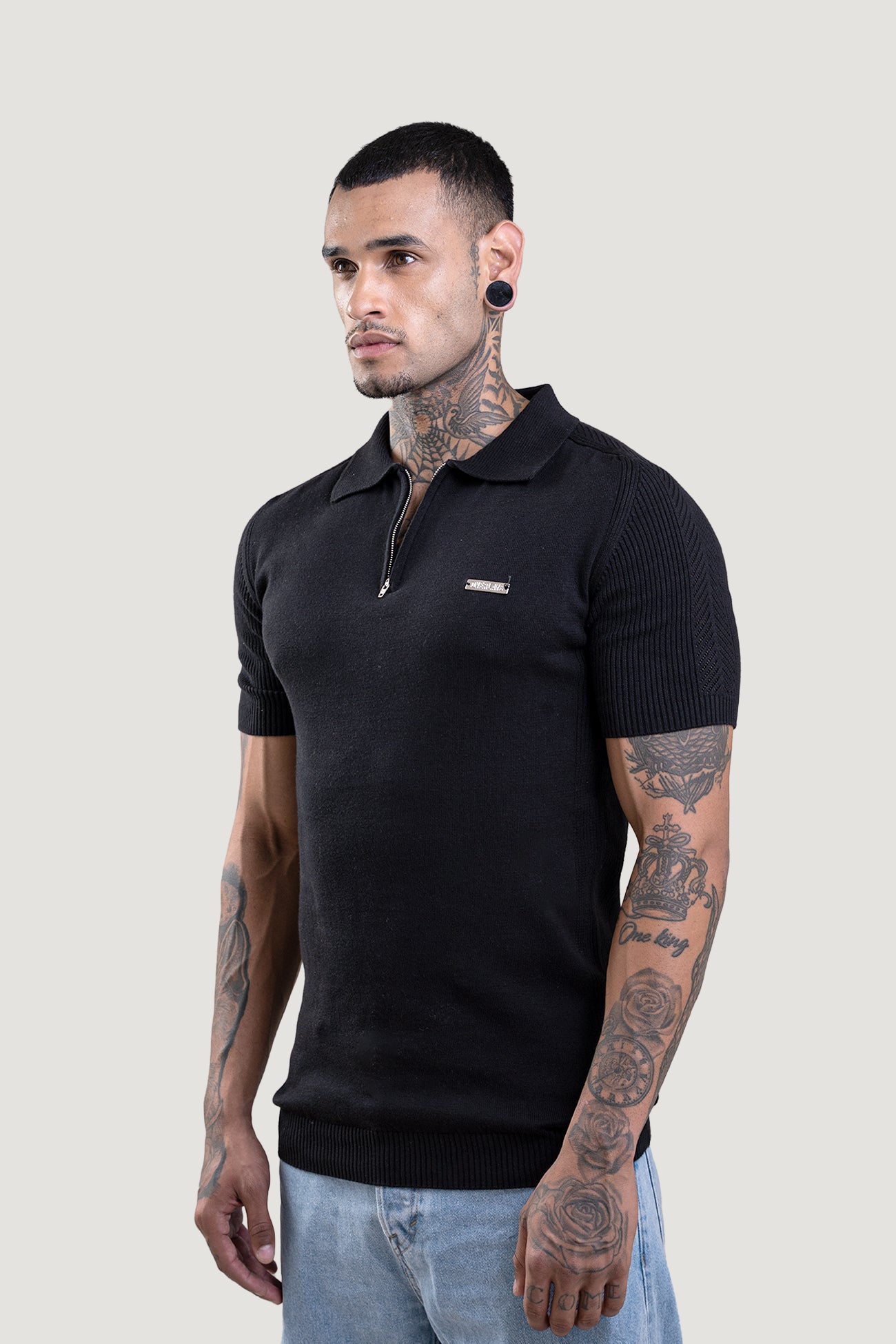 Raven Black Textured Polo T-Shirt