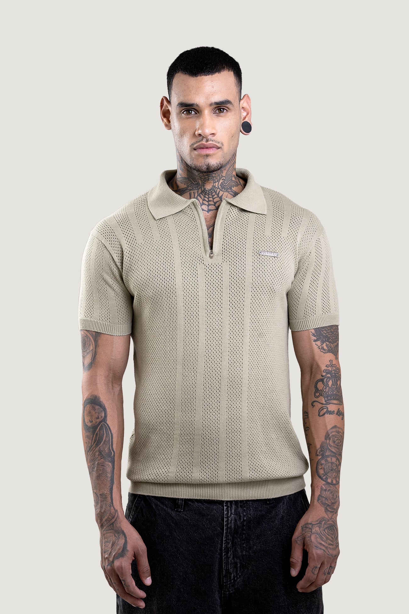 Sage Green Textured Polo T-Shirt