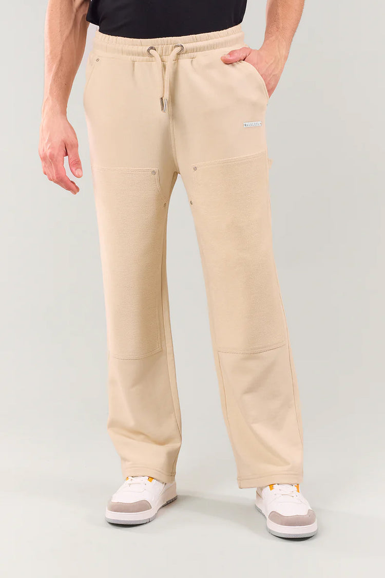 Beige Stud Straight Fit Joggers