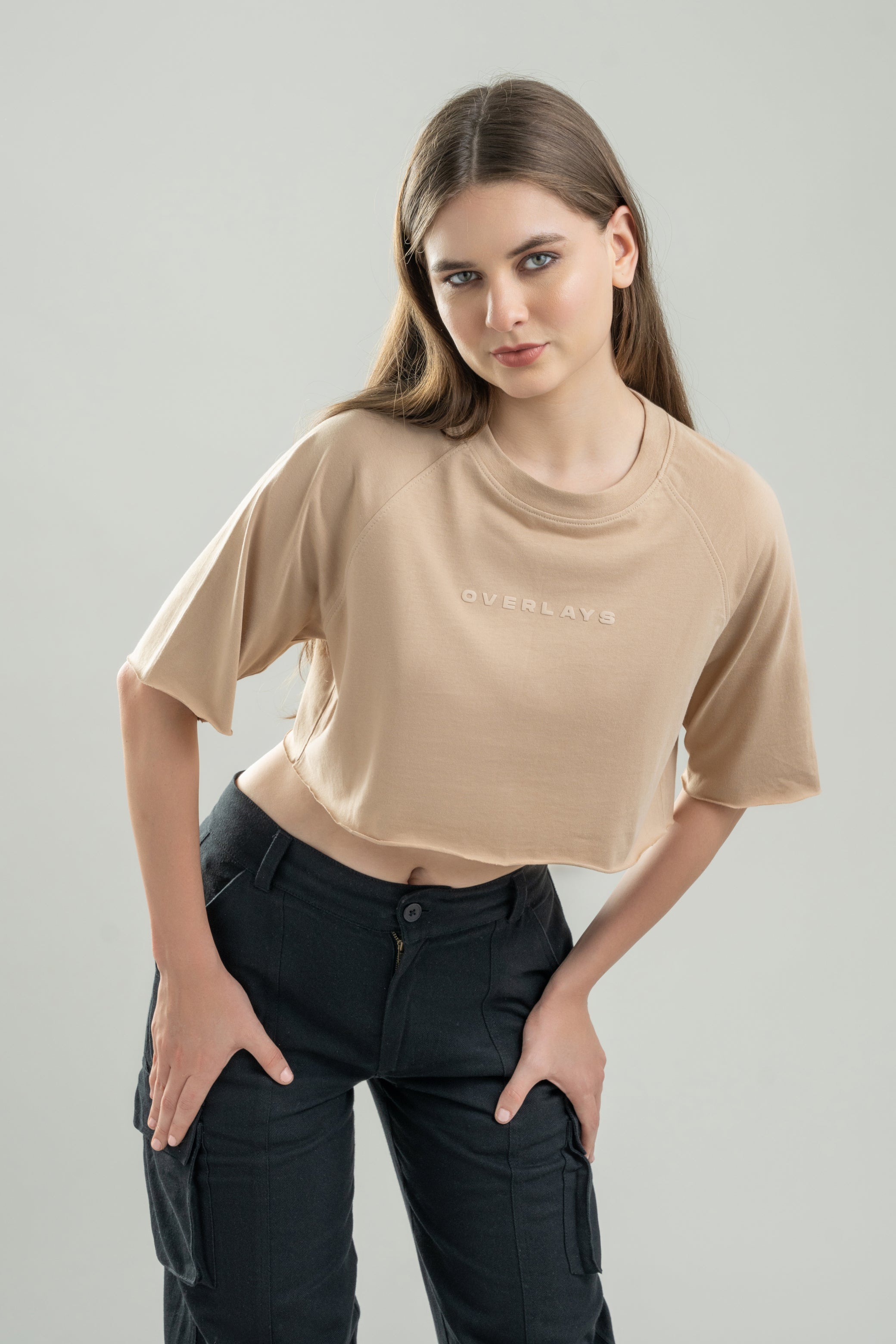 Relaxed Fit Raglan Nude Crop Top