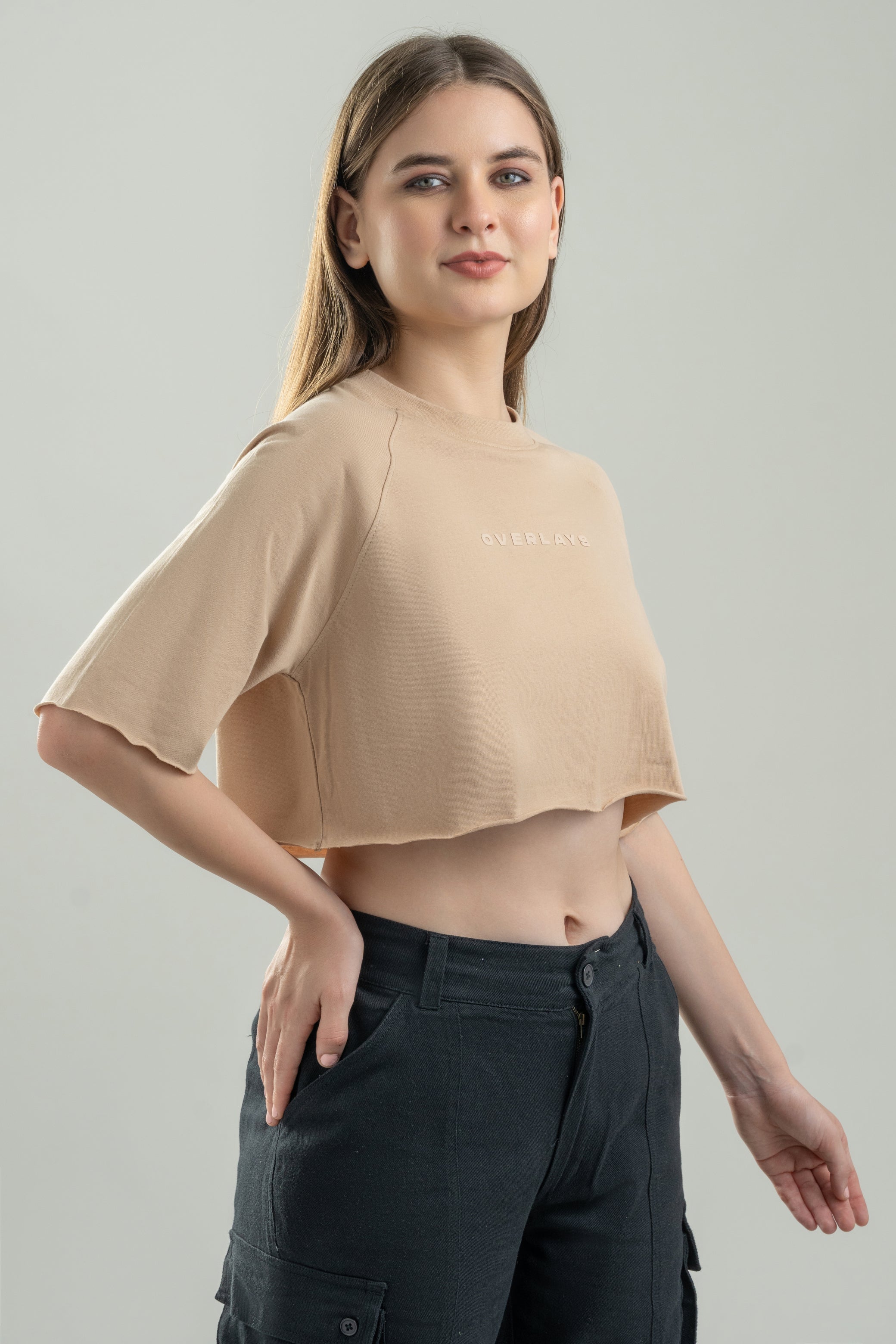 Relaxed Fit Raglan Nude Crop Top