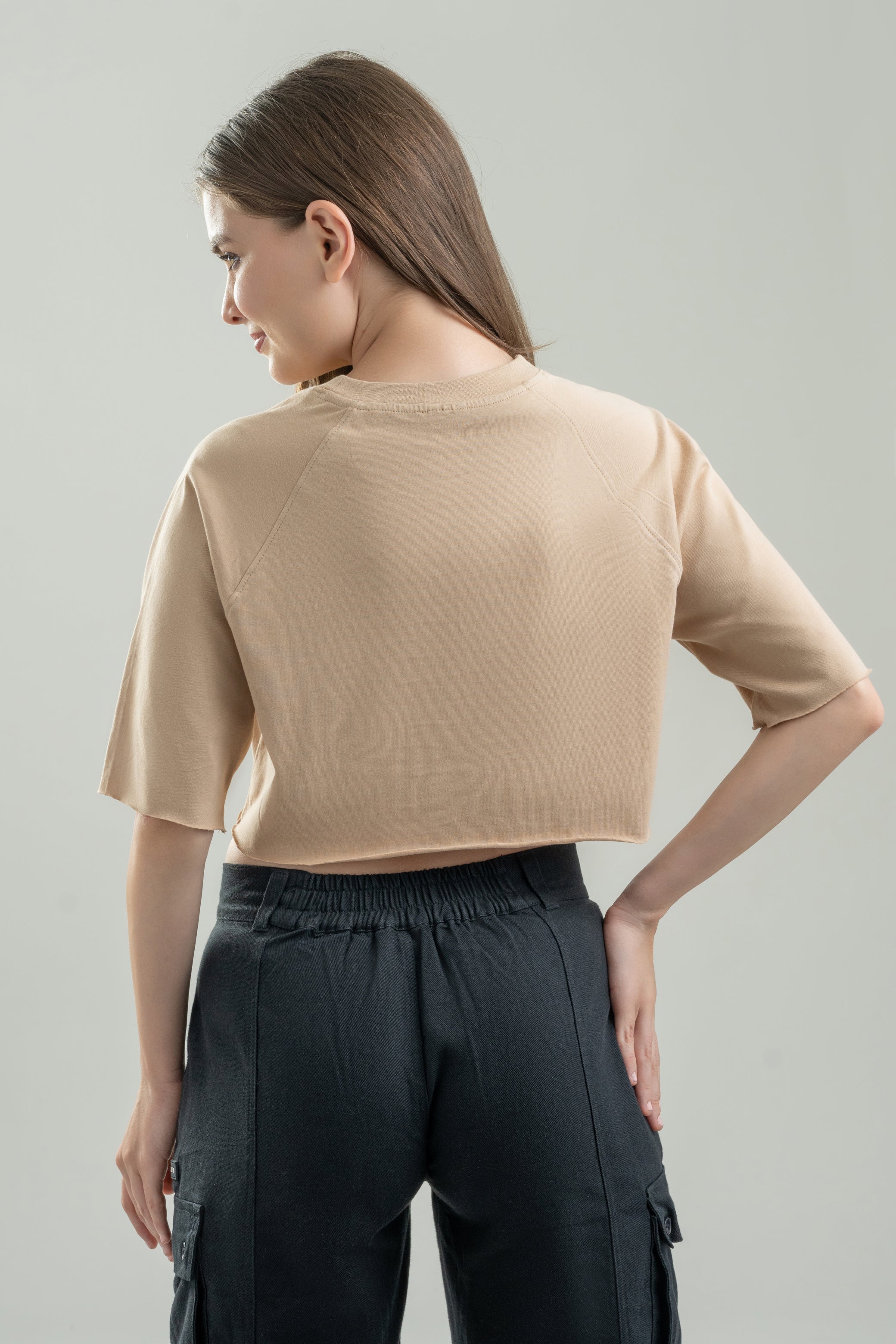 Relaxed Fit Raglan Nude Crop Top