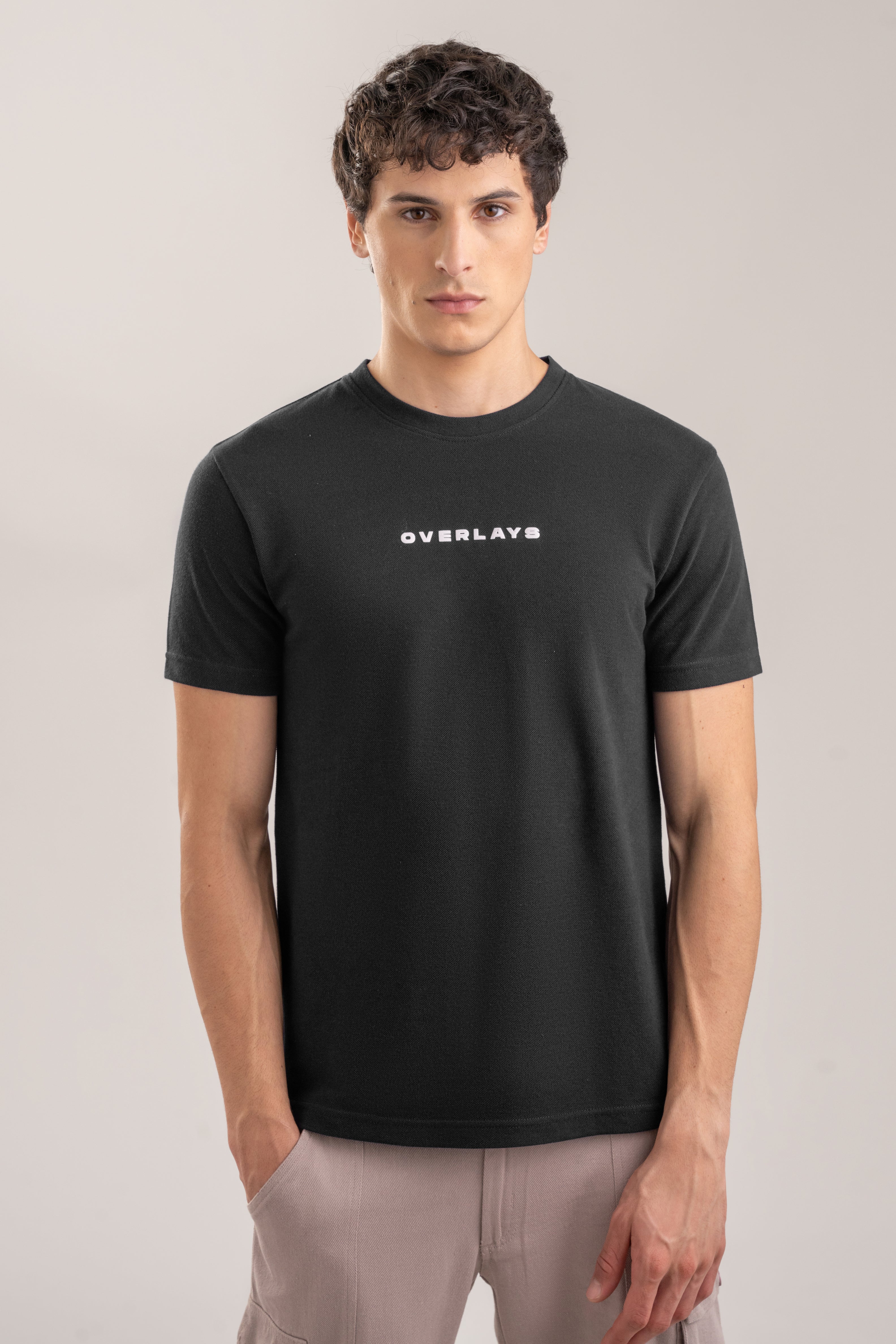 Textured Regular Fit Black Pique T-shirt