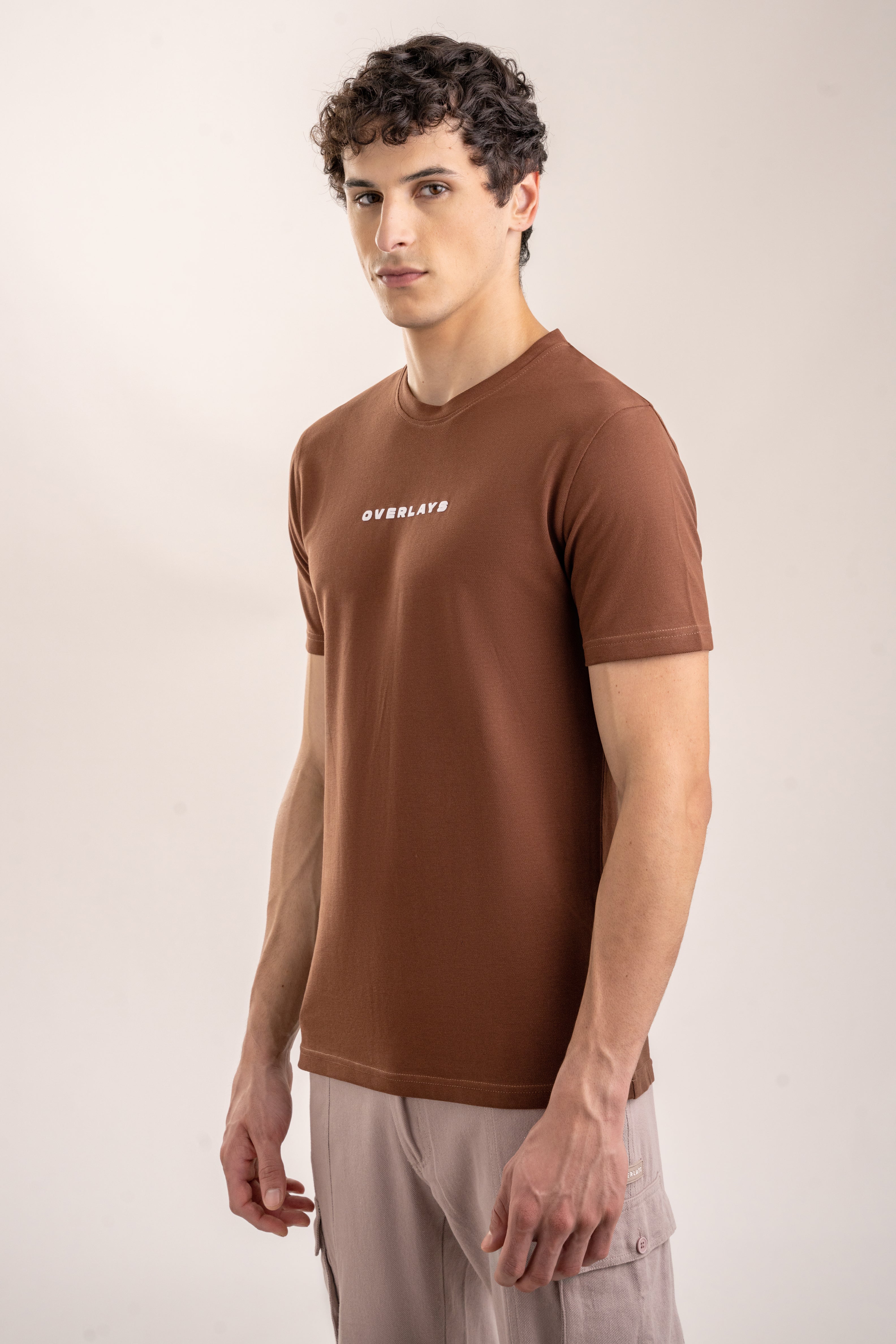 Textured Regular Fit Brown Pique T-shirt