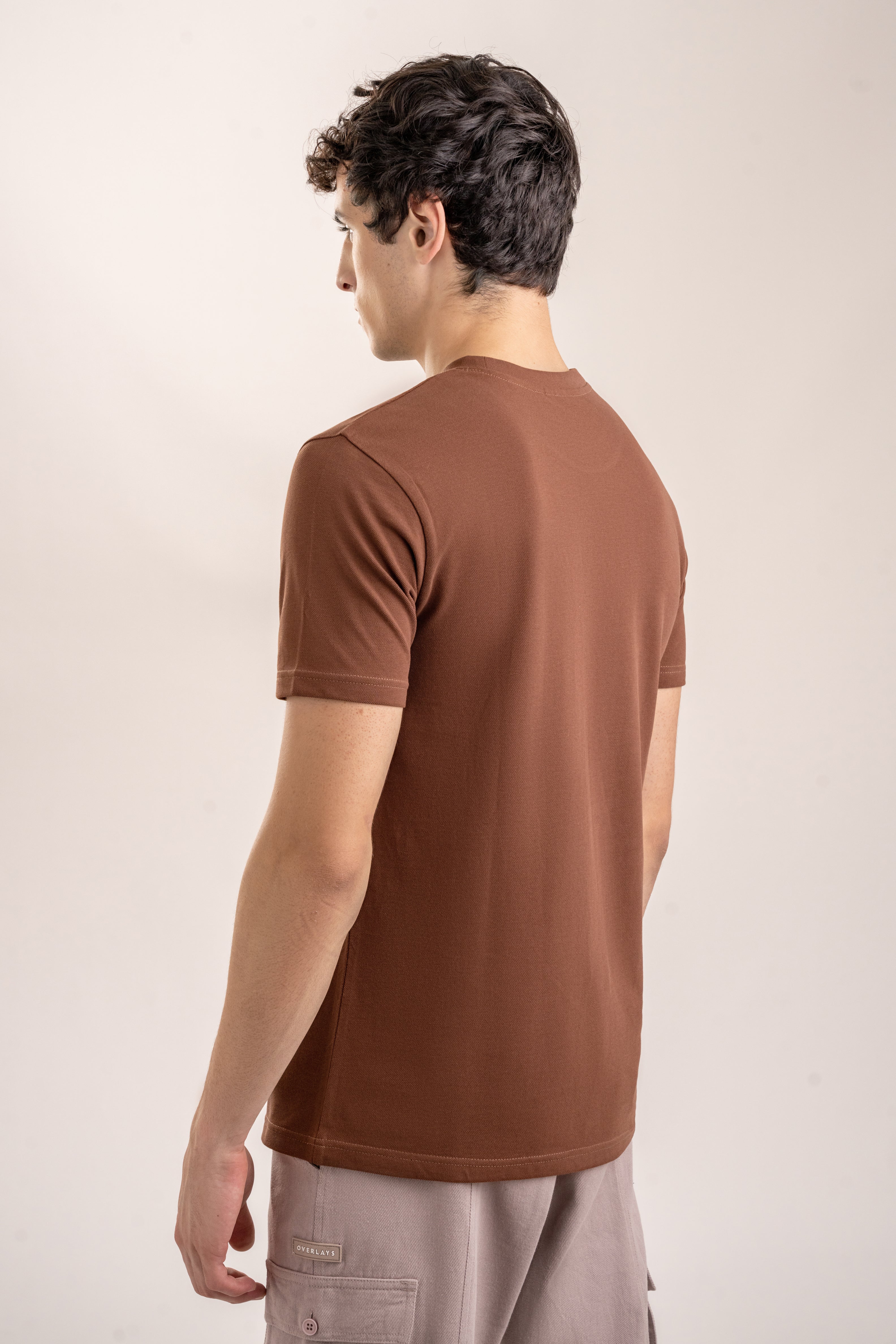 Textured Regular Fit Brown Pique T-shirt