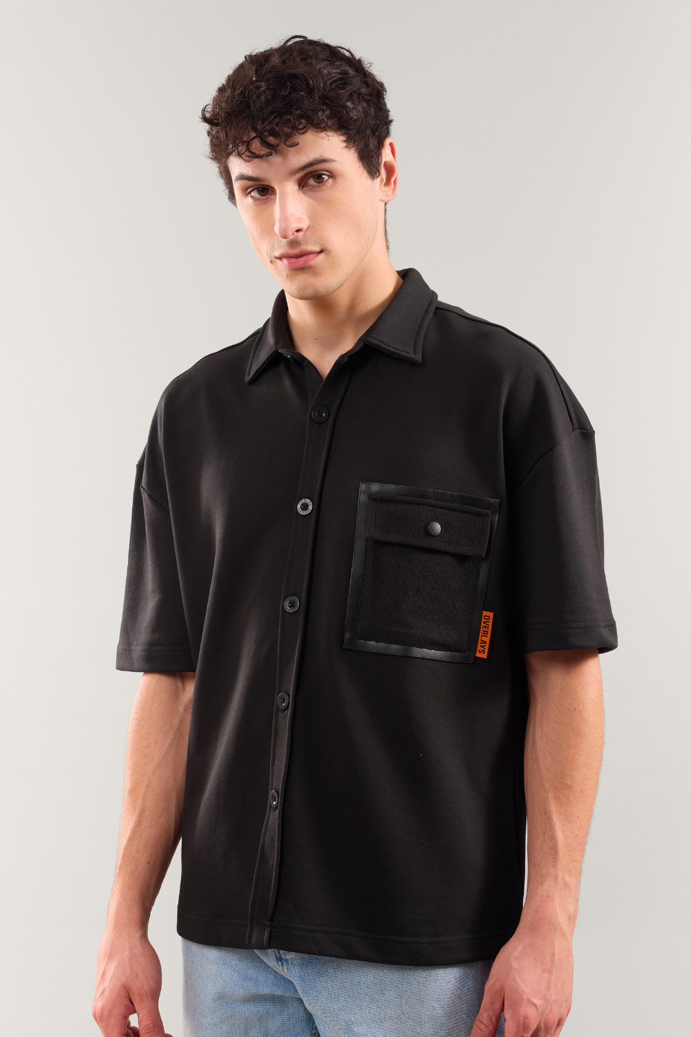 Heavy Weight Raven rexin patch pocket half sleeve shirt