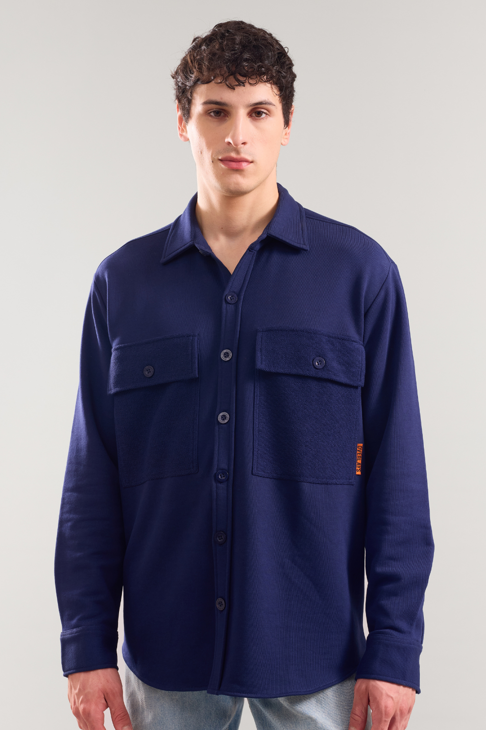 Heavy Weight Navy terry patch pocket full sleeve shirt