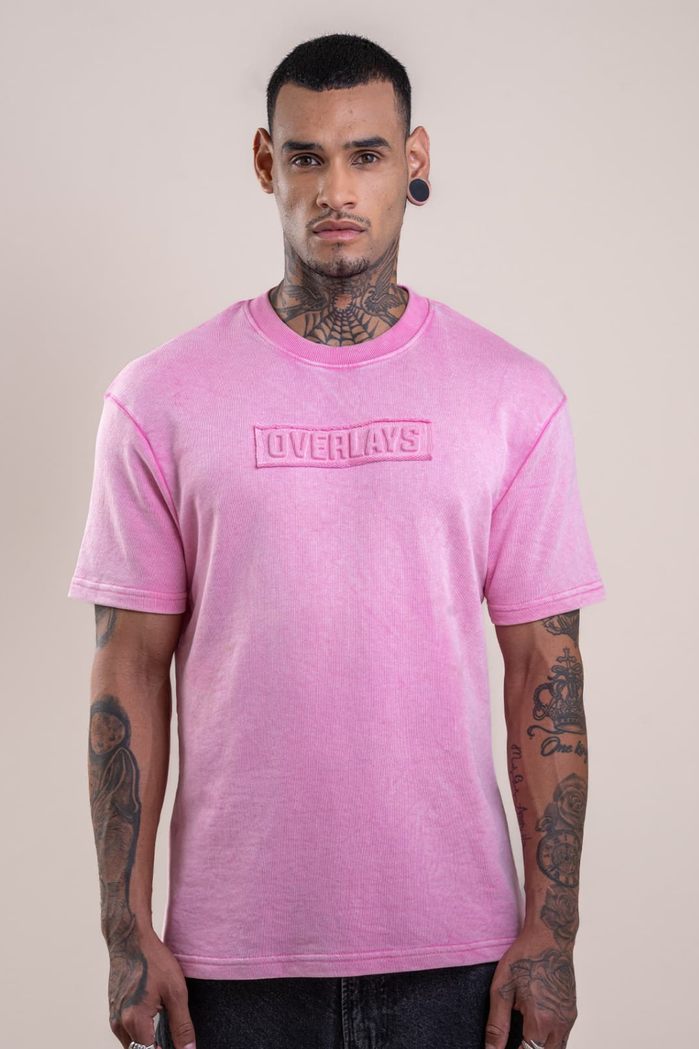 Blush Acid Distressed Embossed Heavy Weight Relaxed Fit T-Shirt