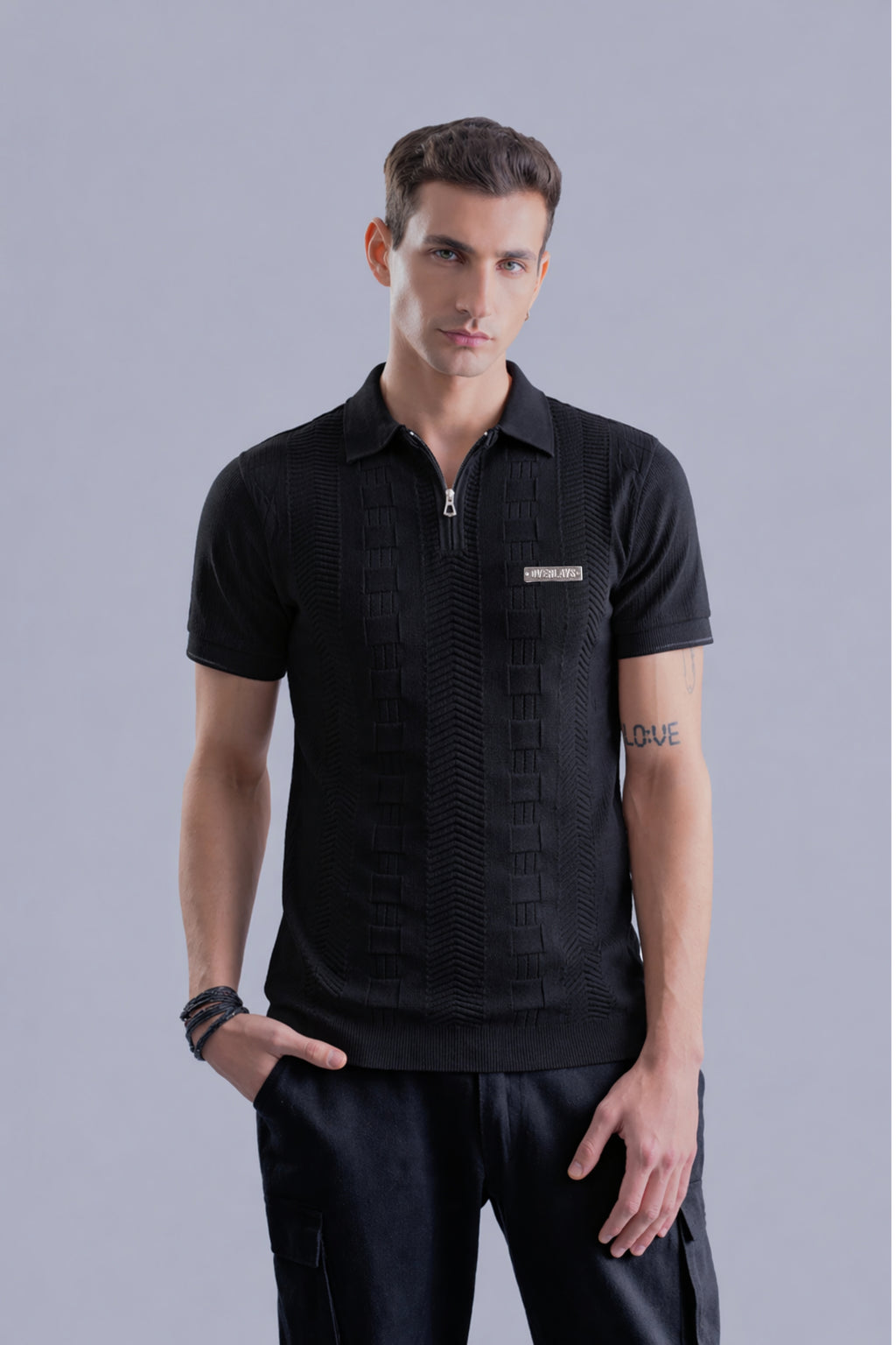 Noir Luxe Black Regular Fit Polo