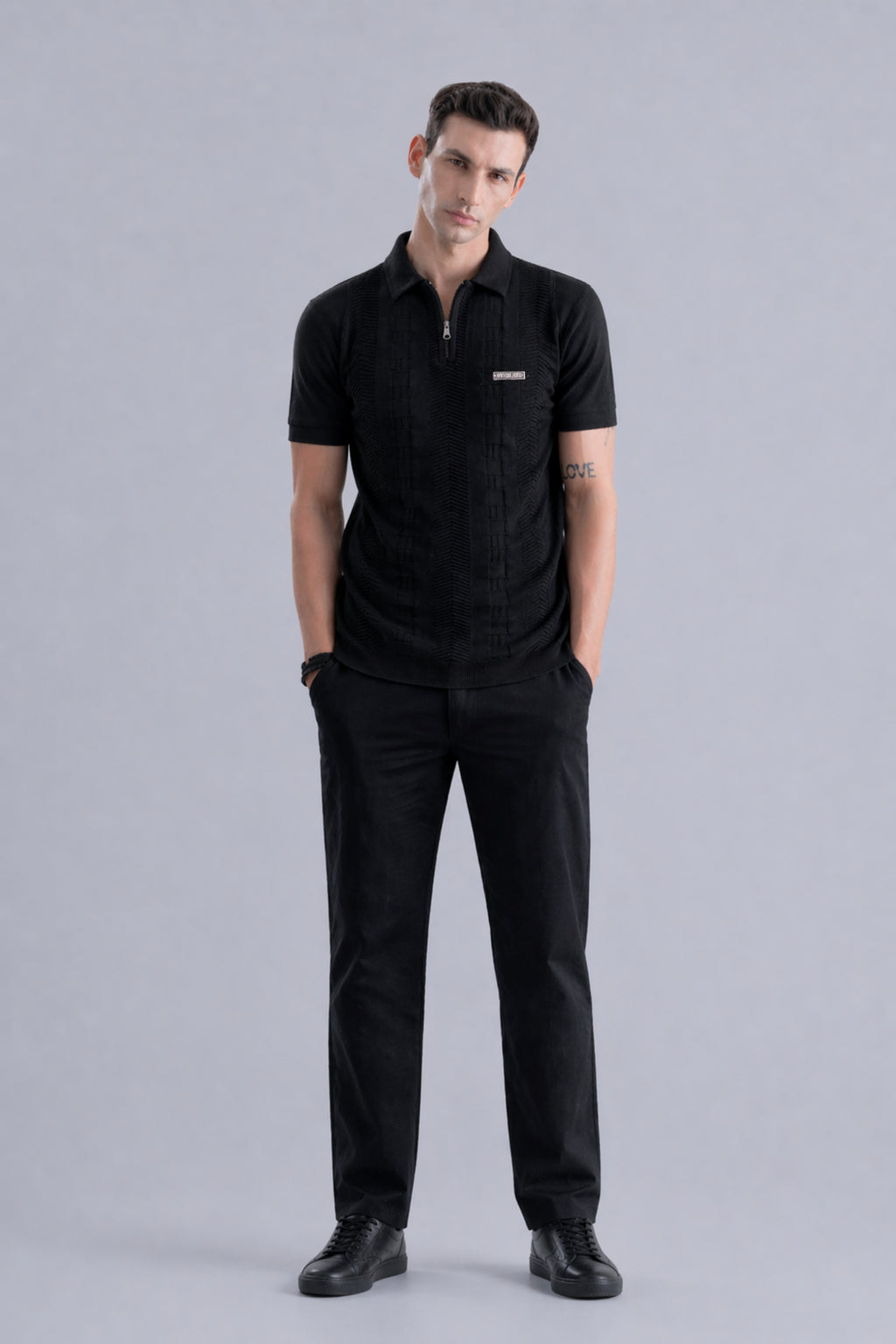 Noir Luxe Black Regular Fit Polo