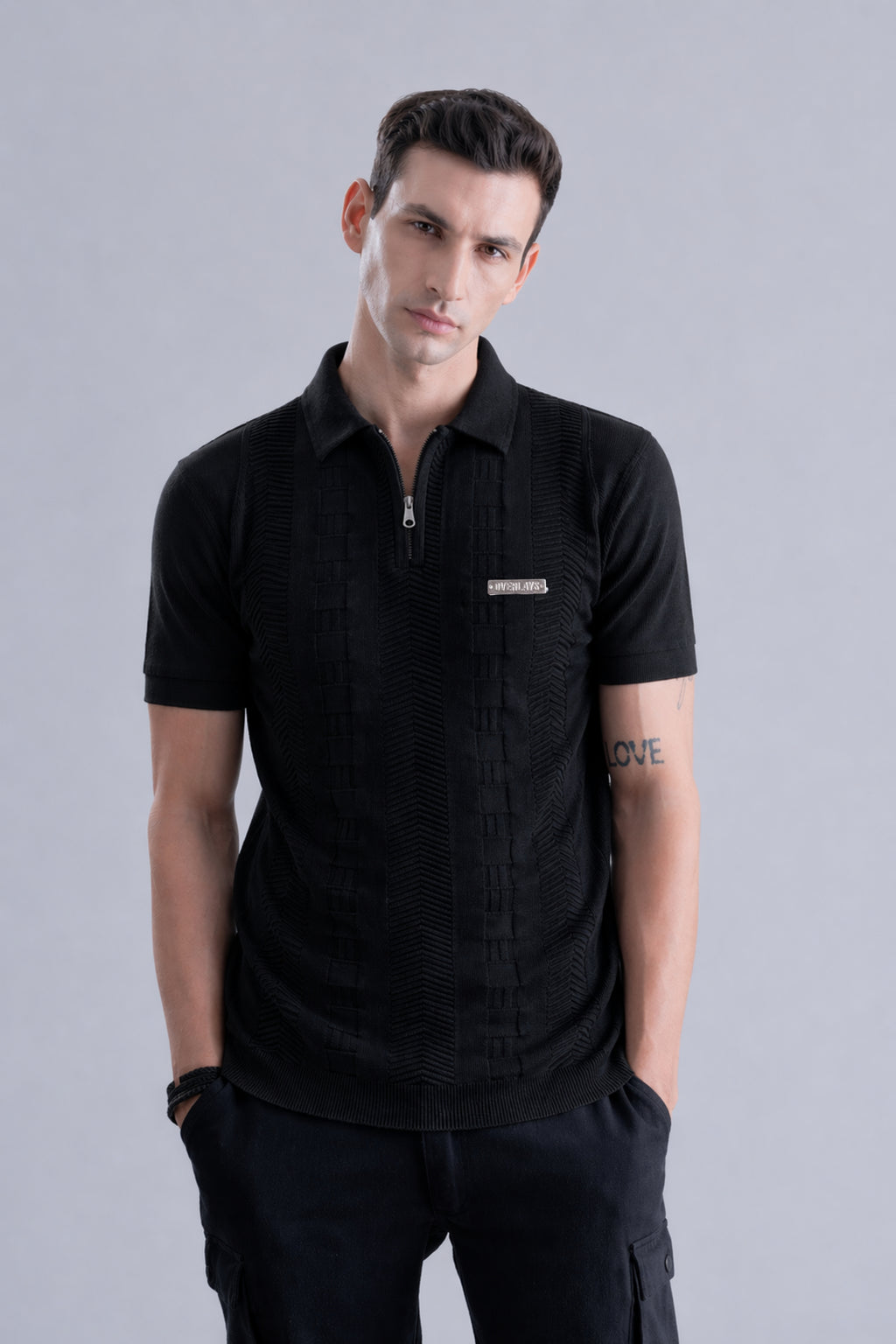 Noir Luxe Black Regular Fit Polo