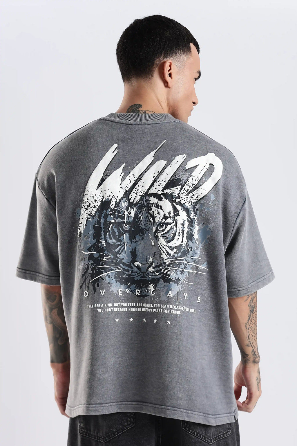 Grey Blazing Wild distressed Oversized Fit T-Shirt