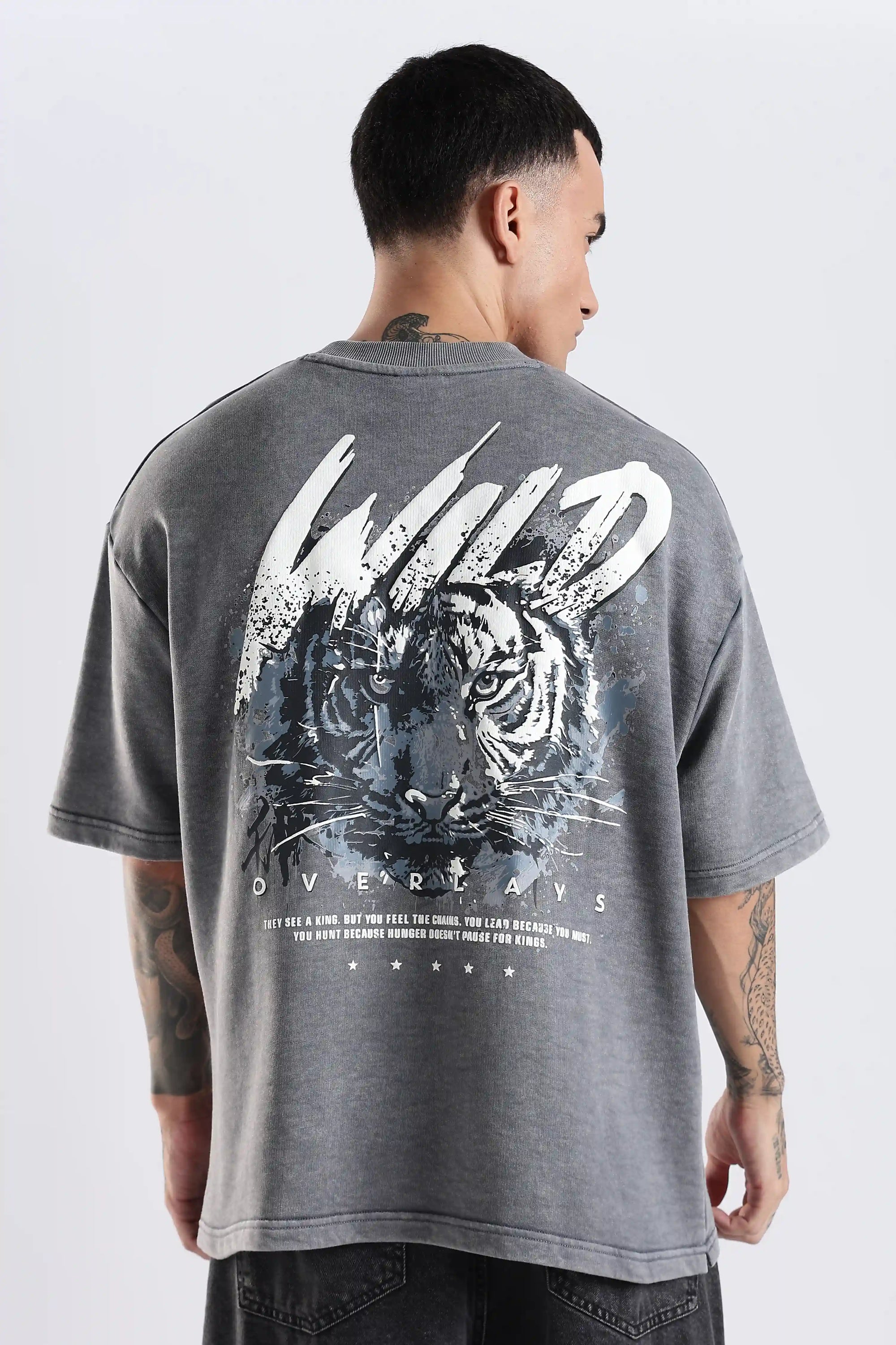 Grey Blazing Wild distressed Oversized Fit T-Shirt