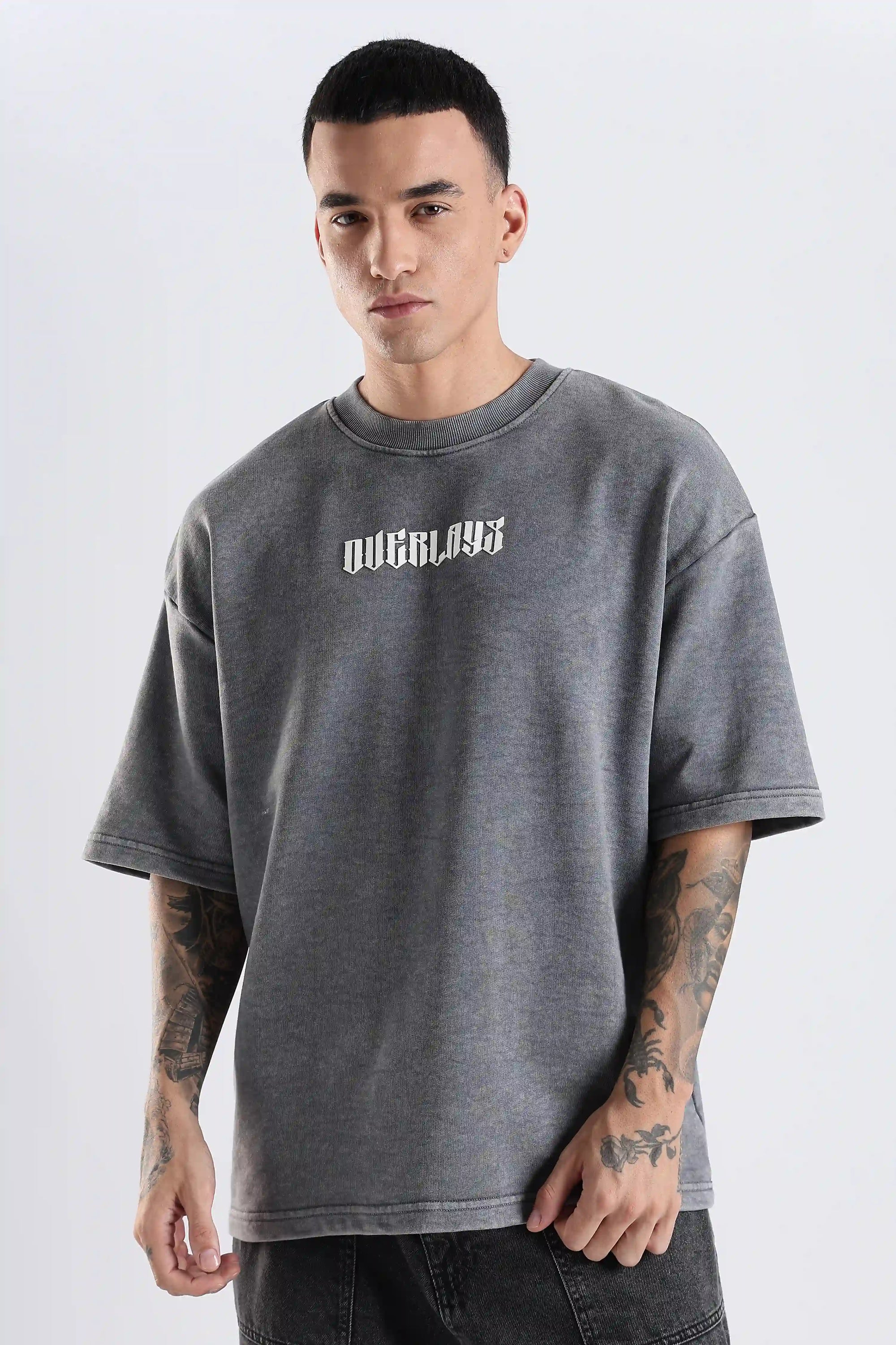 Grey Blazing Wild distressed Oversized Fit T-Shirt