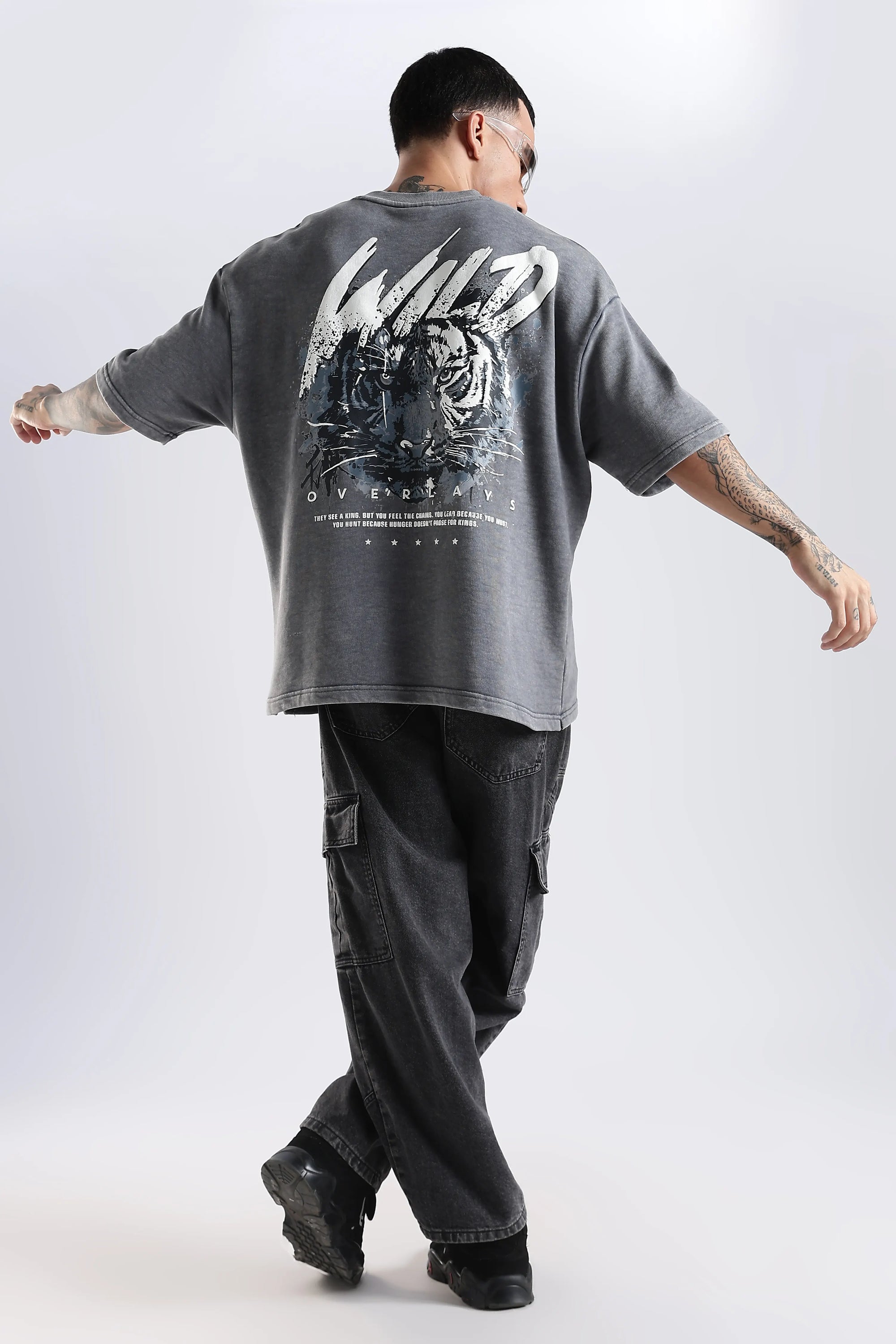 Grey Blazing Wild distressed Oversized Fit T-Shirt