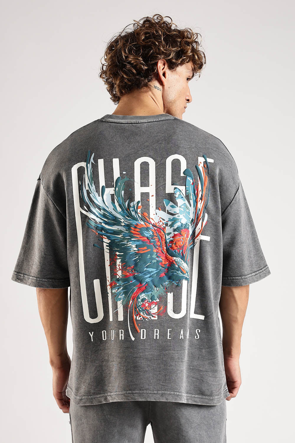 Chase Grey Distressed Heavy Weight Oversized Fit T-Shirt