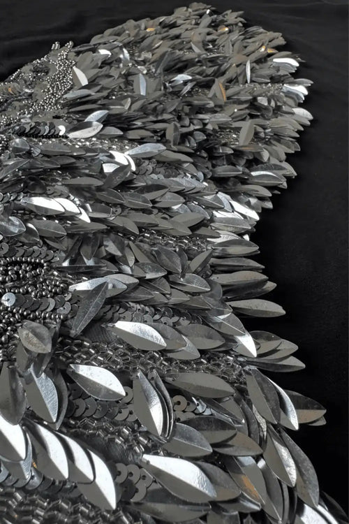 Silver Shield Wings Embroidered Black Oversized Fit T-Shirt