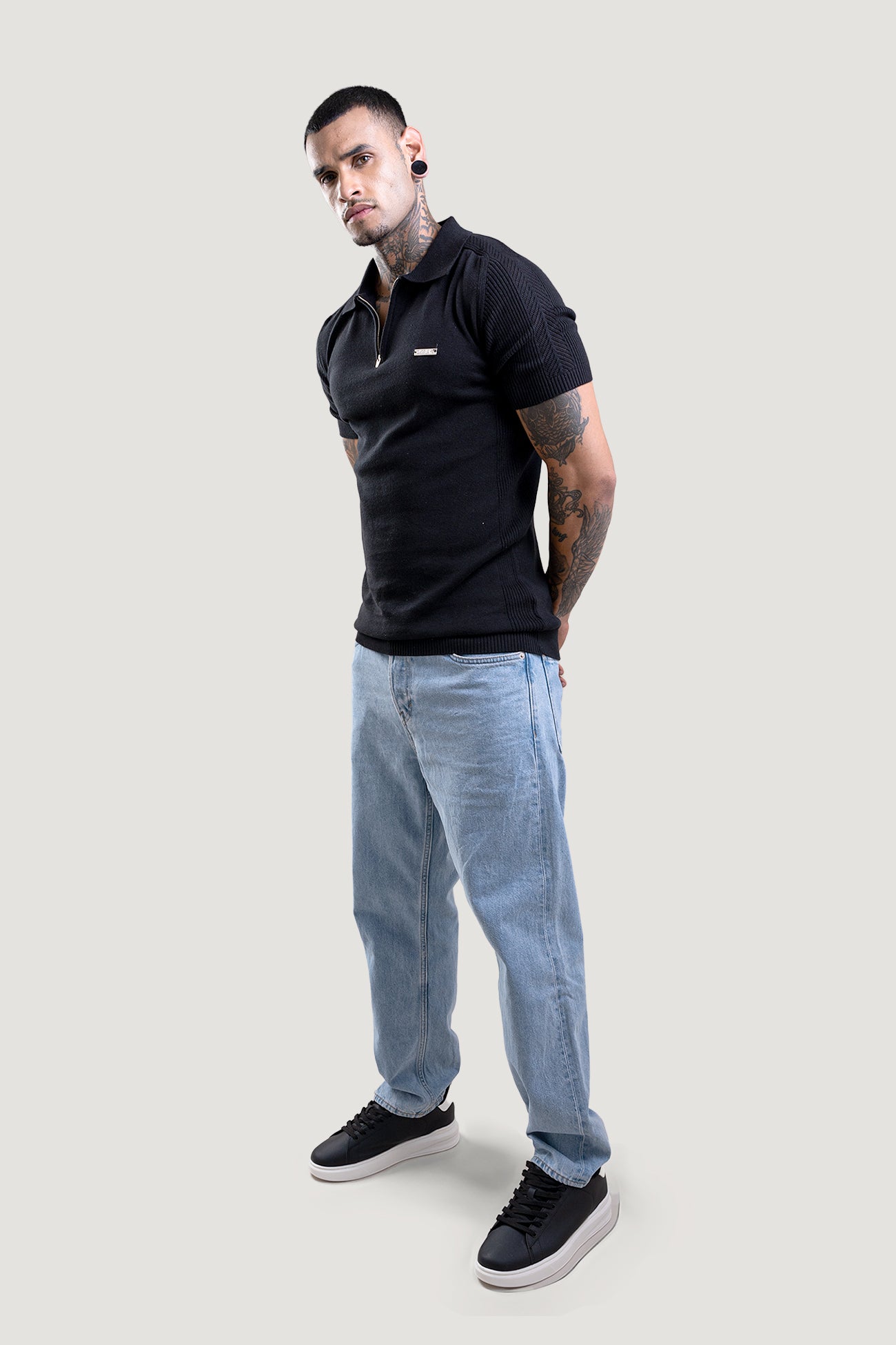 Raven Black Textured Polo T-Shirt