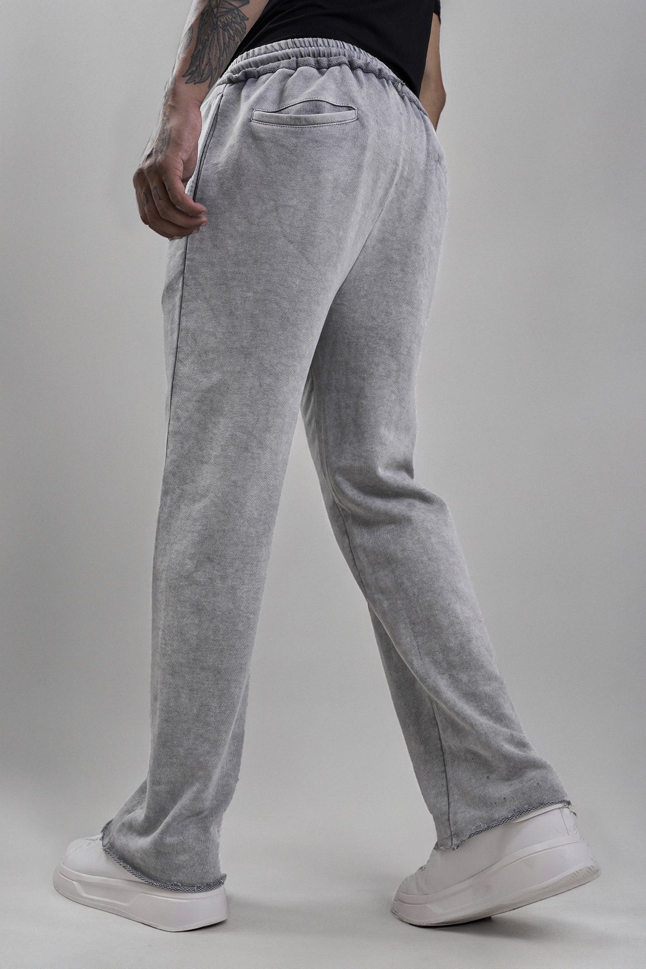 Grey Distressed Raw Hem Joggers