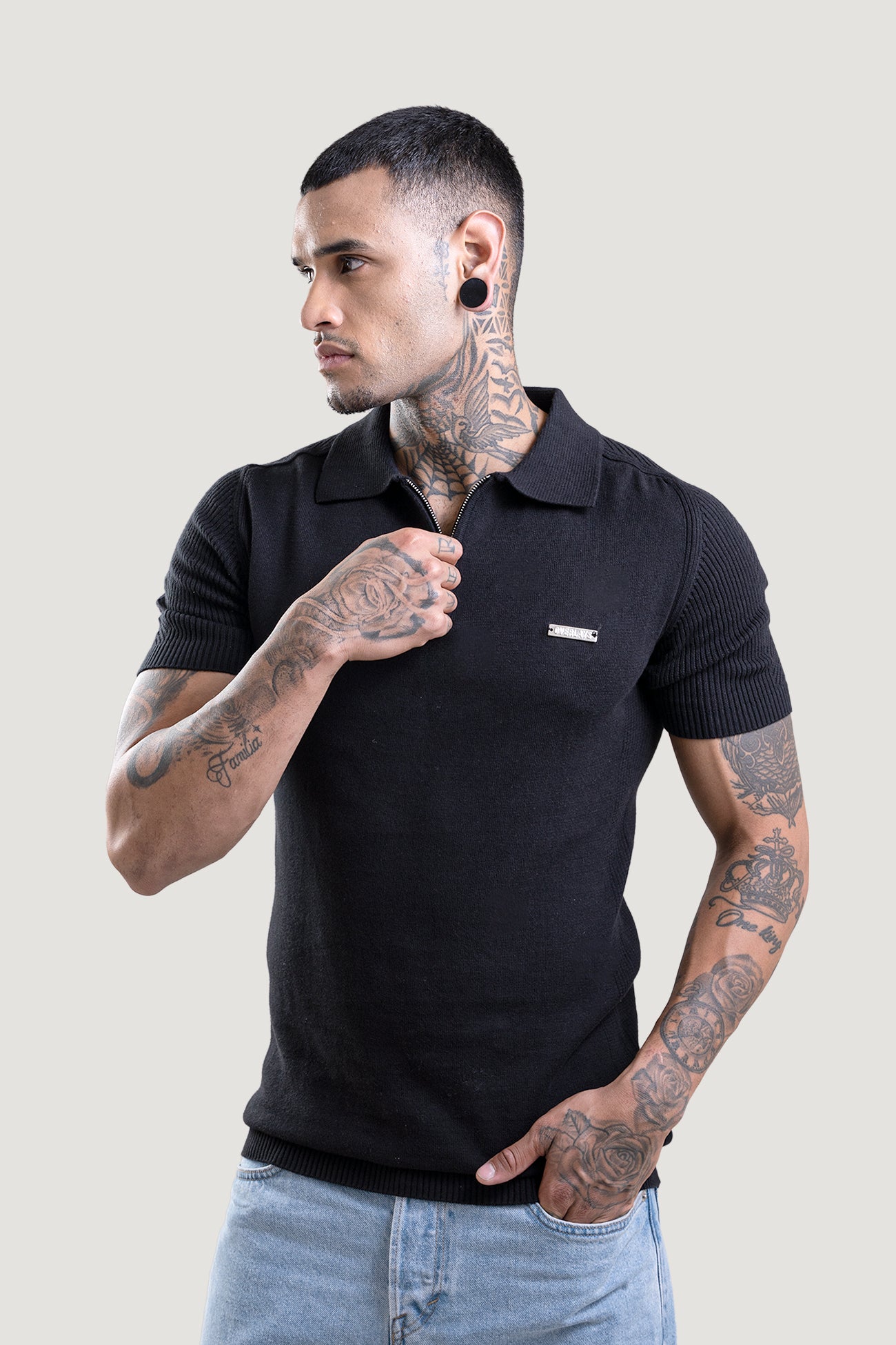 Raven Black Textured Polo T-Shirt