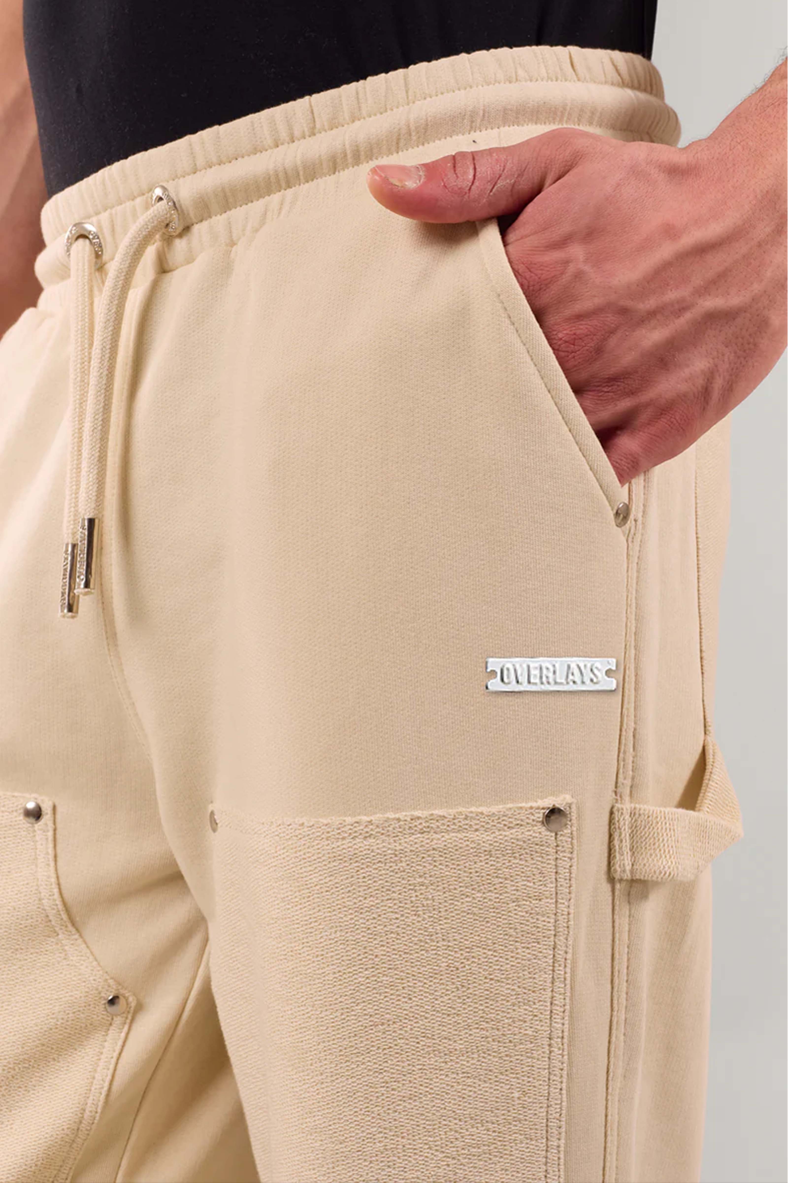 Beige Stud Straight Fit Joggers