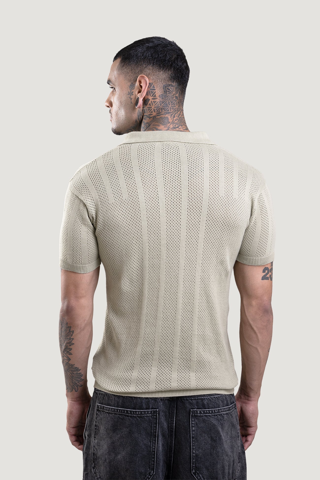 Sage Green Textured Polo T-Shirt