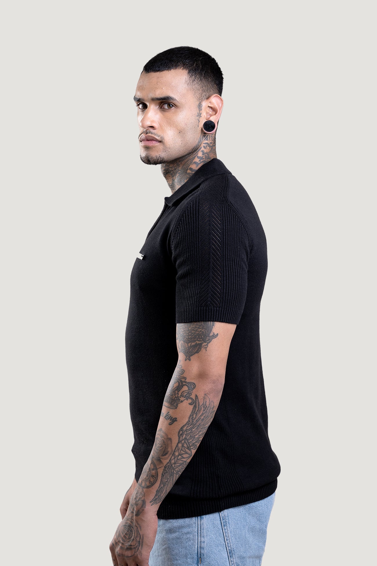 Raven Black Textured Polo T-Shirt