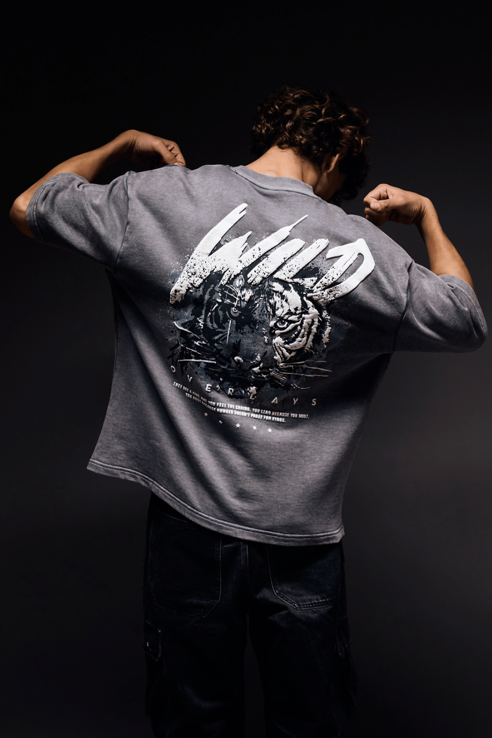 Grey Blazing Wild distressed Oversized Fit T-Shirt