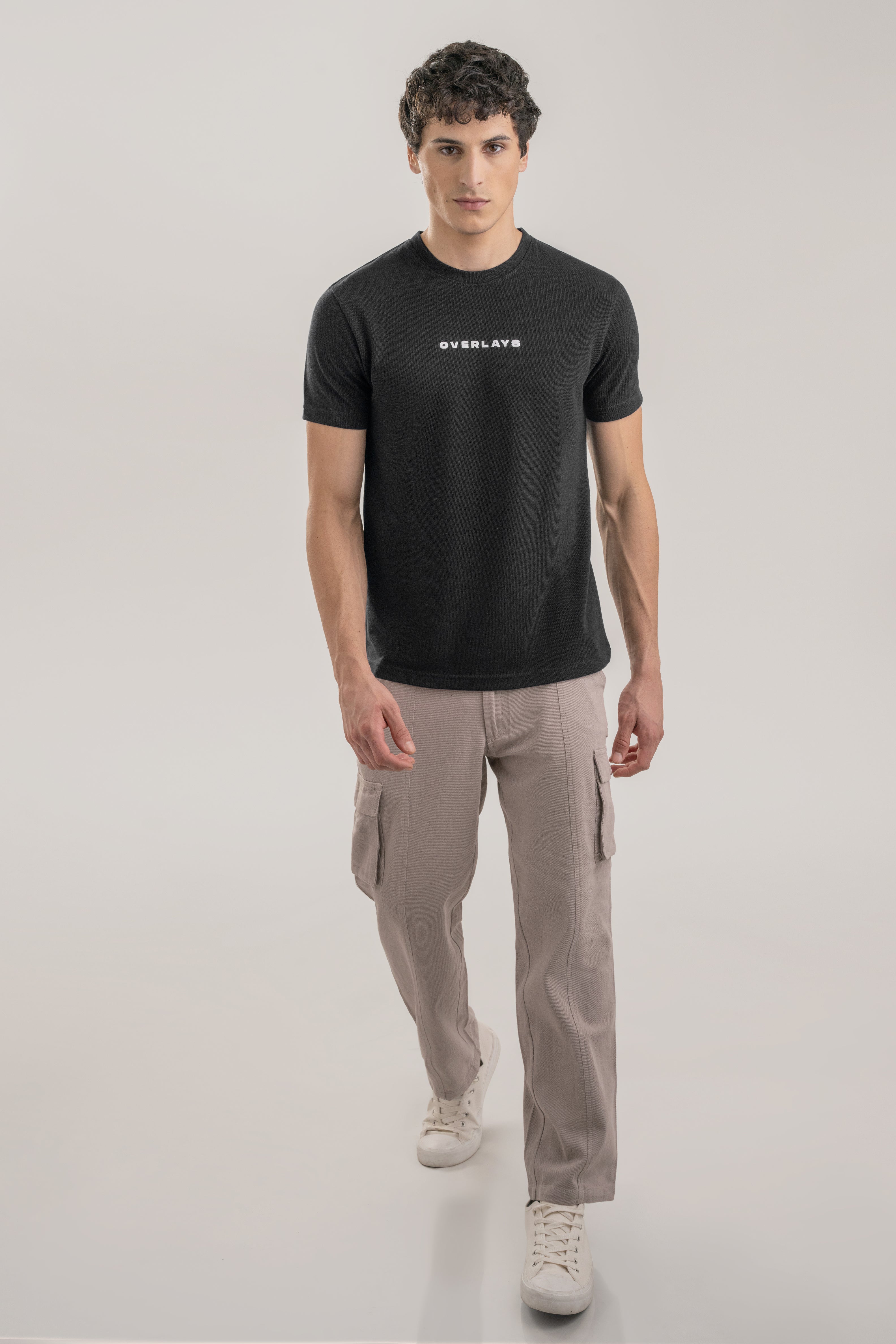 Textured Regular Fit Black Pique T-shirt