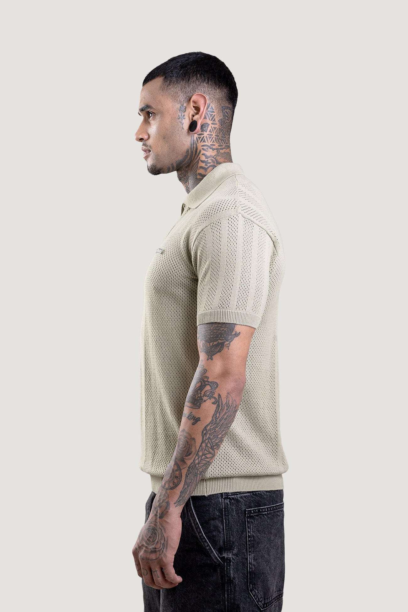 Sage Green Textured Polo T-Shirt