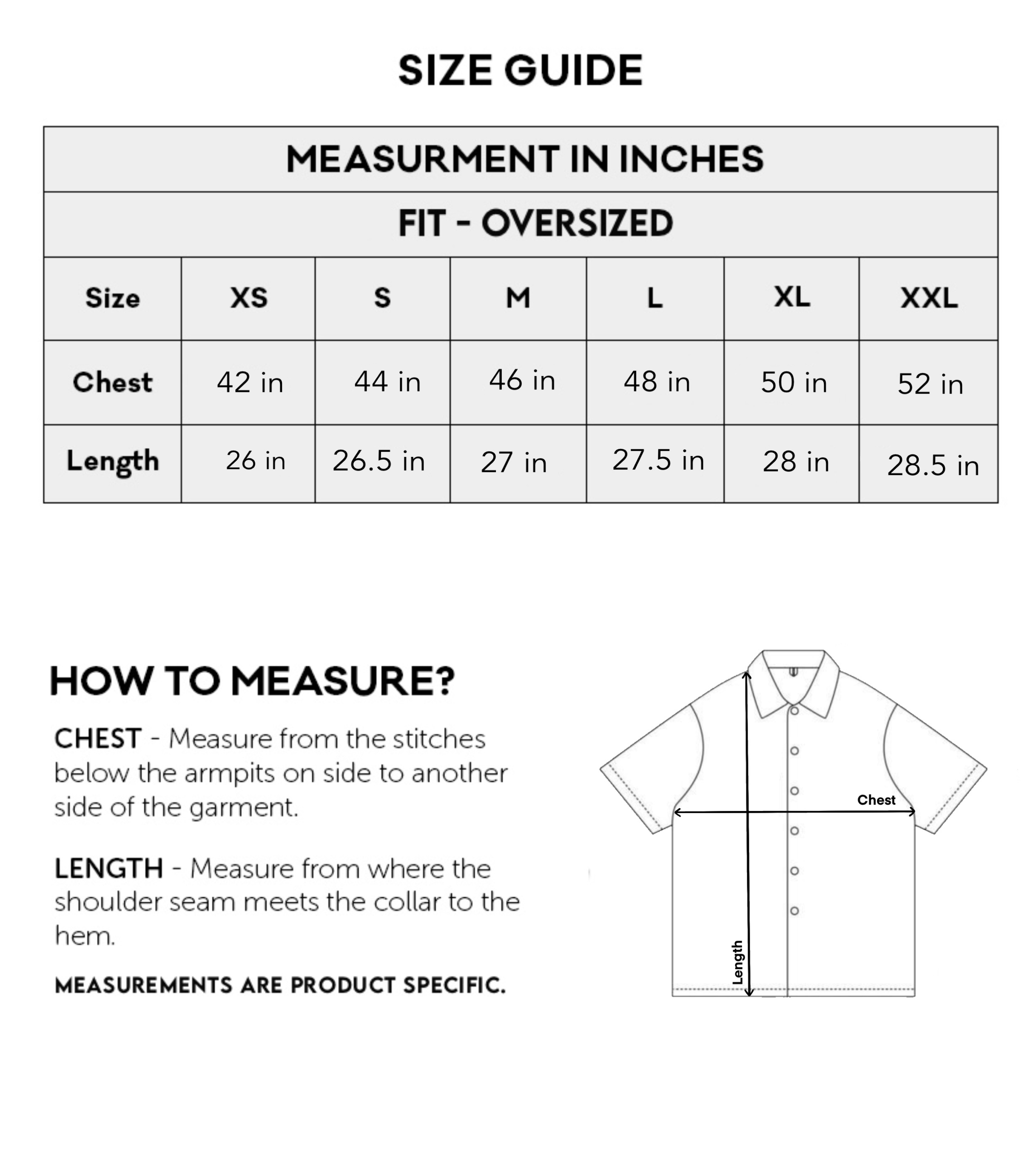 Size Chart Inches