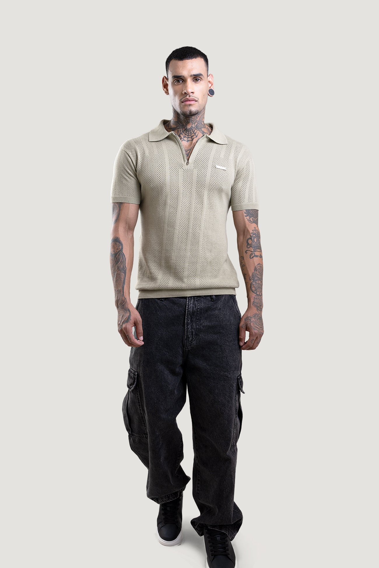 Sage Green Textured Polo T-Shirt