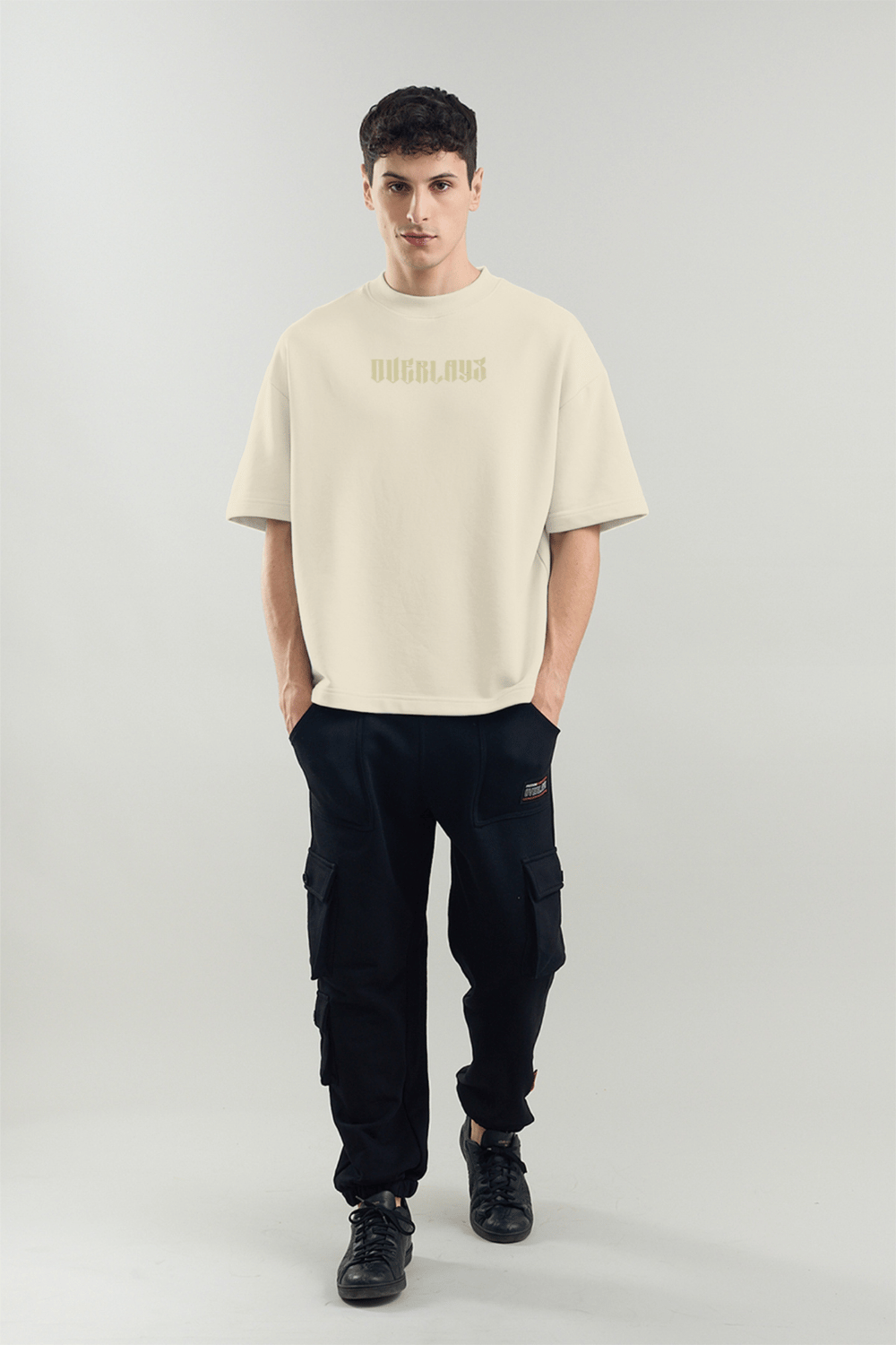 Gold Shield Wings Embroidered Black Oversized Fit T-Shirt