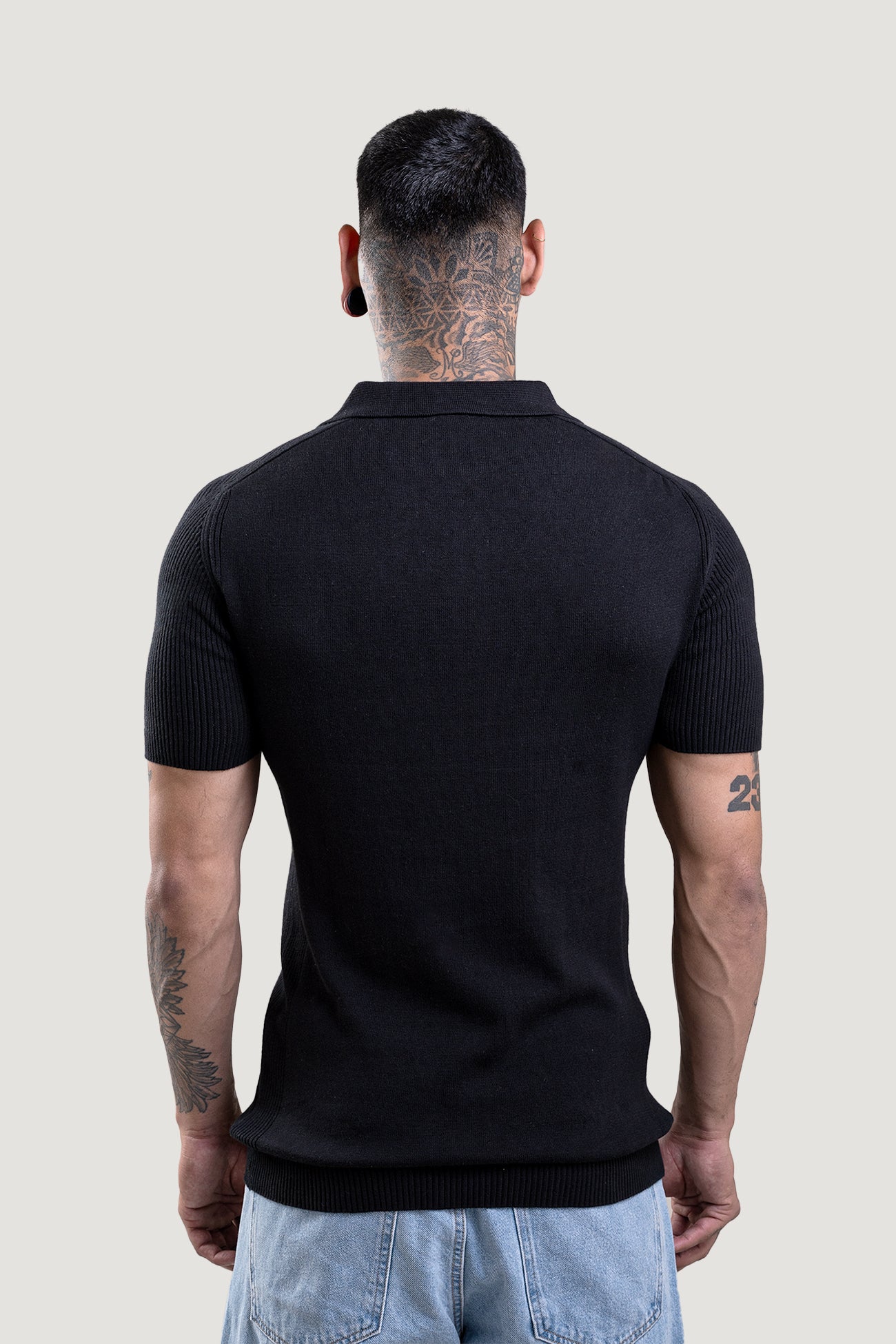 Raven Black Textured Polo T-Shirt