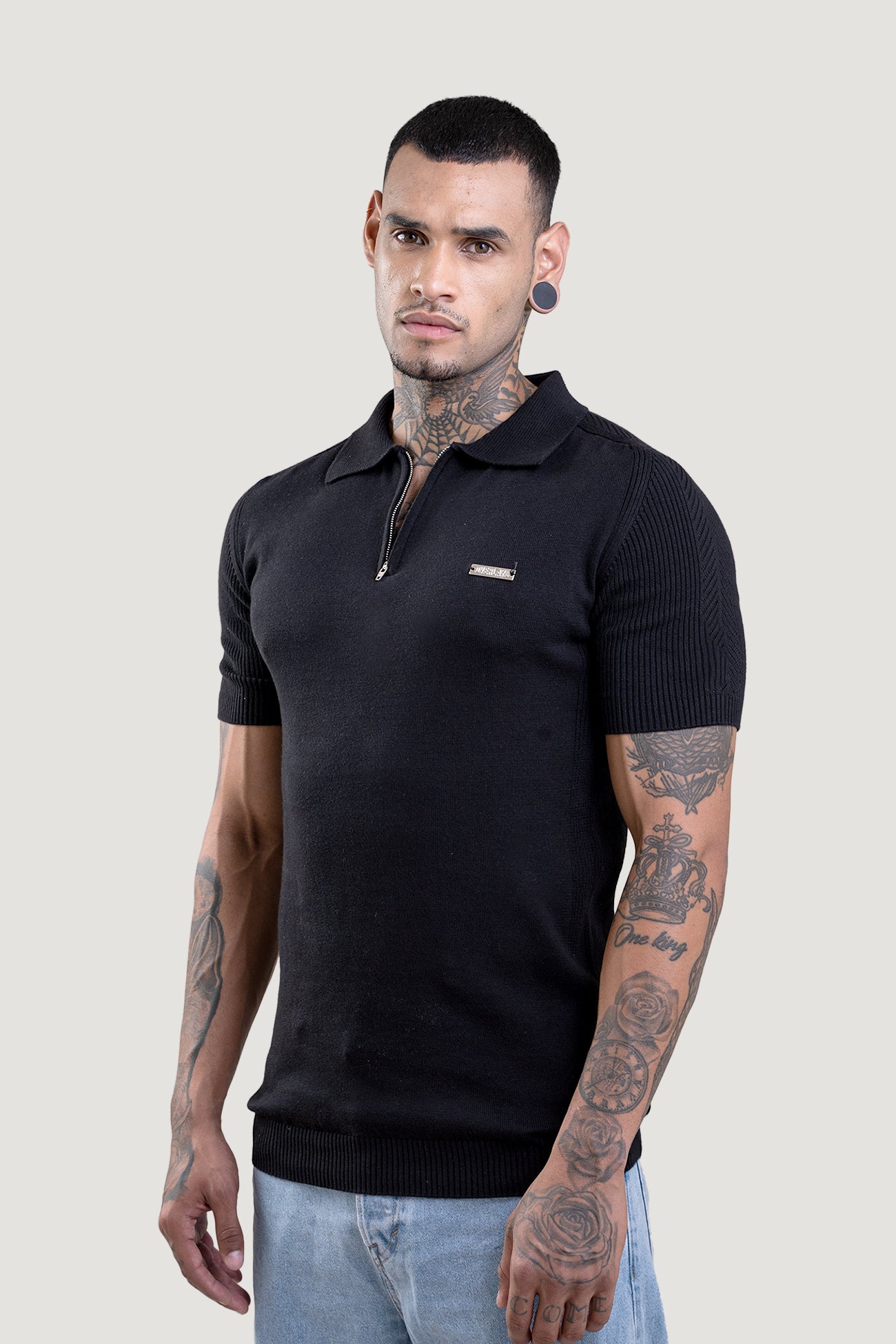 Raven Black Textured Polo T-Shirt