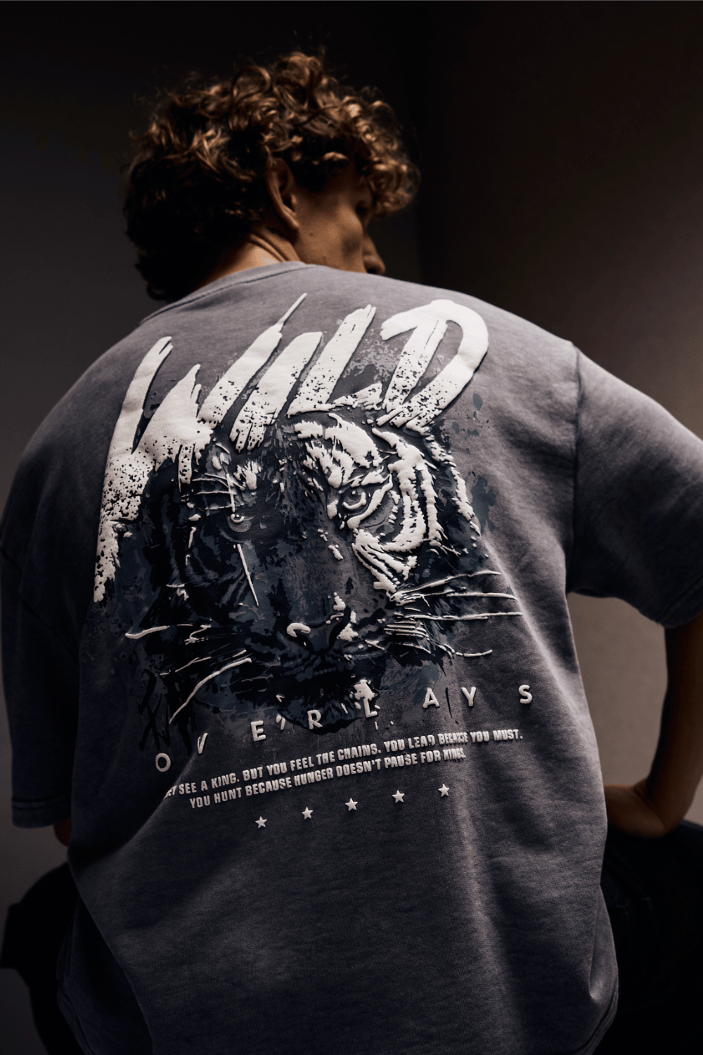 Grey Blazing Wild distressed Oversized Fit T-Shirt